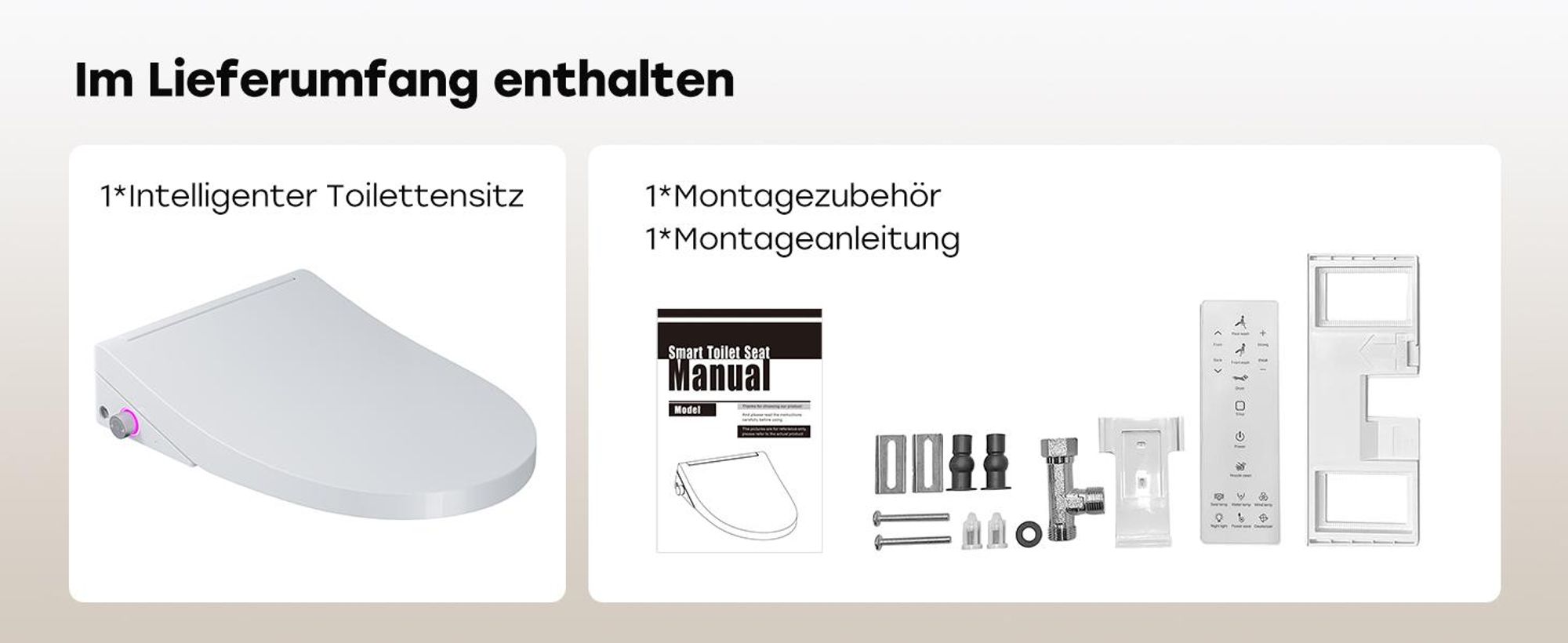 Intelligenter Smart Toilettensitz WC Bidet mit Mehrere Duschmodi, Dusch WC Sitz, Beheizter Toilettensitz, Geruchsneutralisation, Warmlufttrocknung