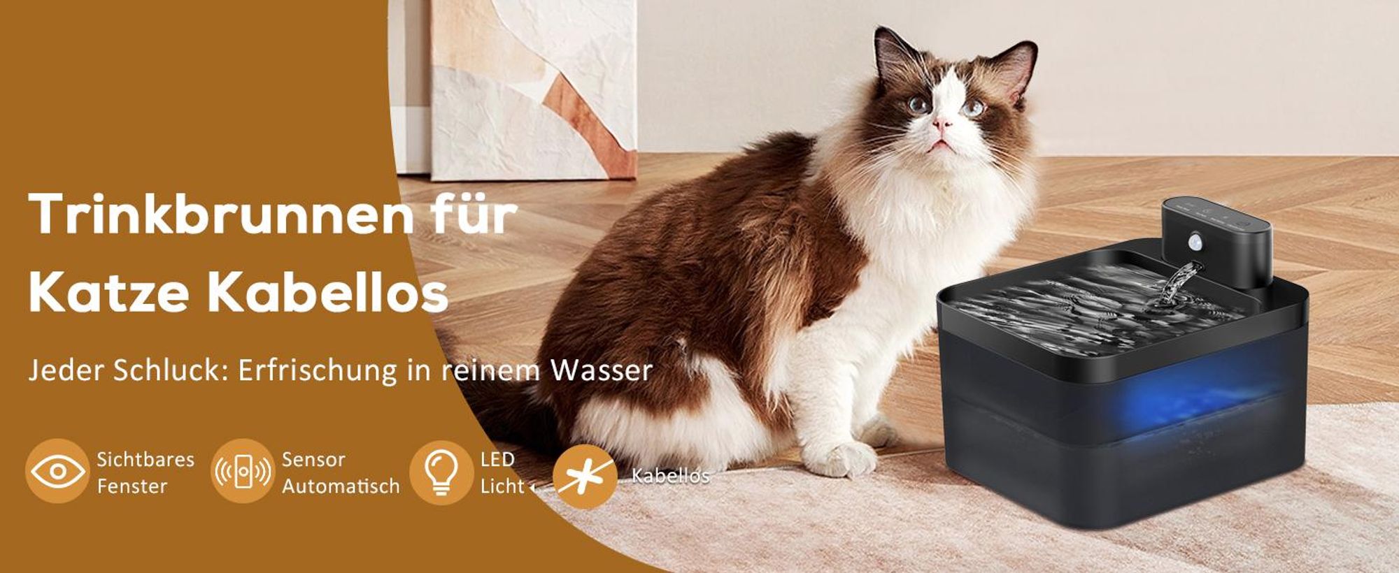 Trinkbrunnen, Haustier Wasserspender, Katzen Trinkbrunnen, Katzenbrunnen, 2.2L Automatischer Trinkbrunnen, Leise, mit Bewegungsmelder, BPA-Frei
