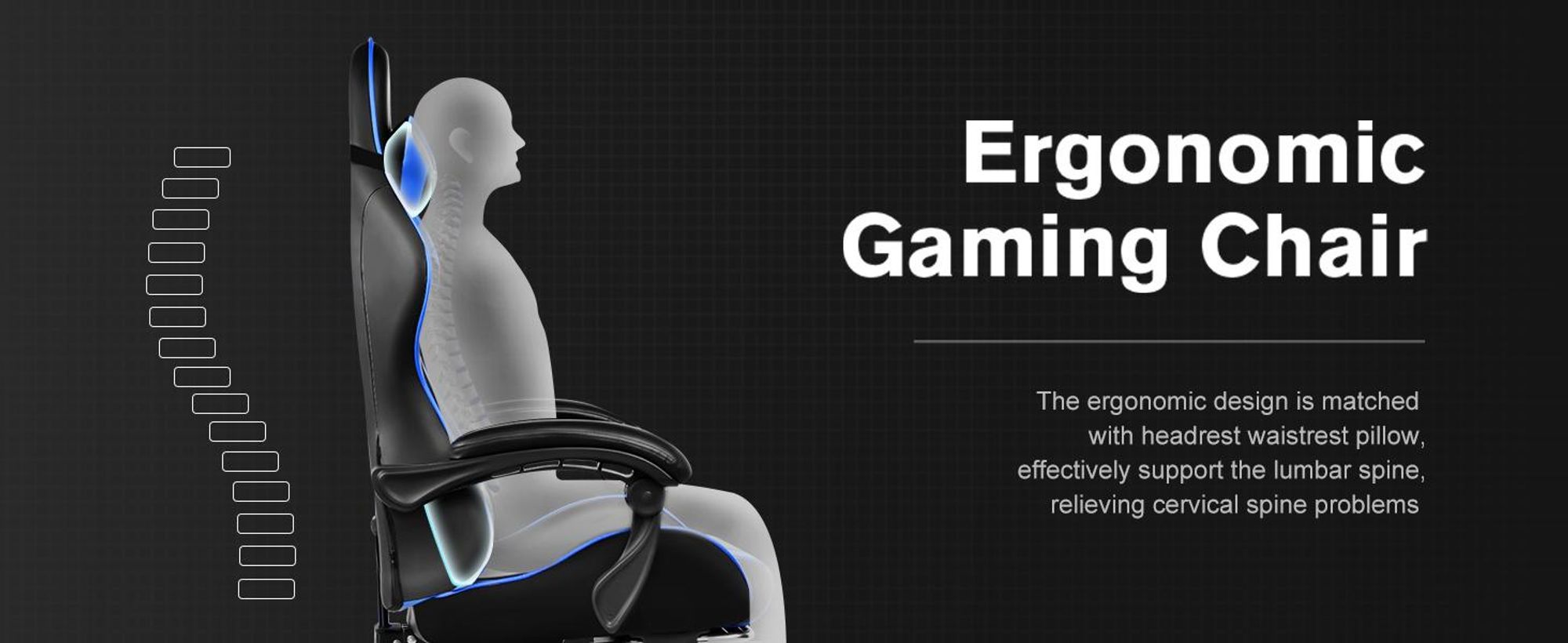 GTPLAYER Chaise de jeu avec repose-pieds et coussin lombaire de massage Chaise de bureau Chaise de jeu ergonomique supporter jusqu'à 150kg BLEU