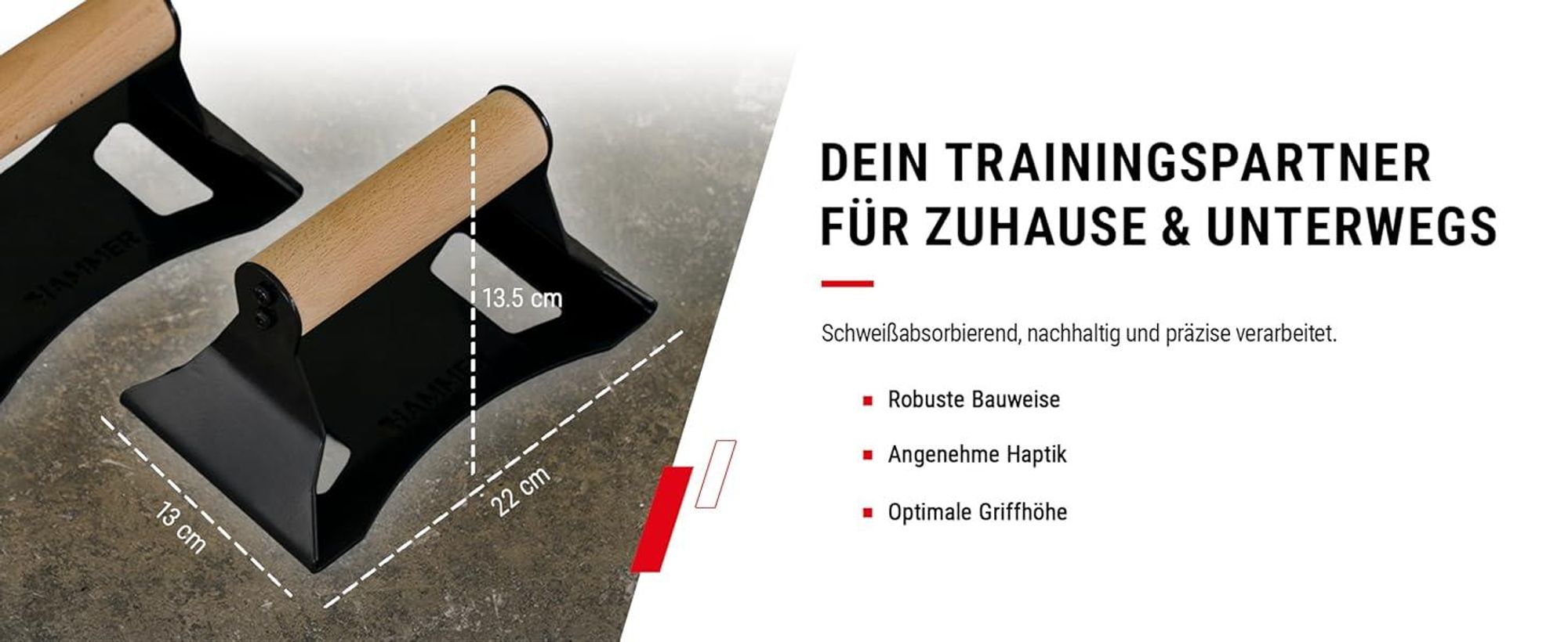 HAMMER Liegestützgriffe NorsK, 2er Set, Push Up Bars Buchenholz, Rutschfest, ergonomische Griffhöhe, für Calisthenics & Functional Training