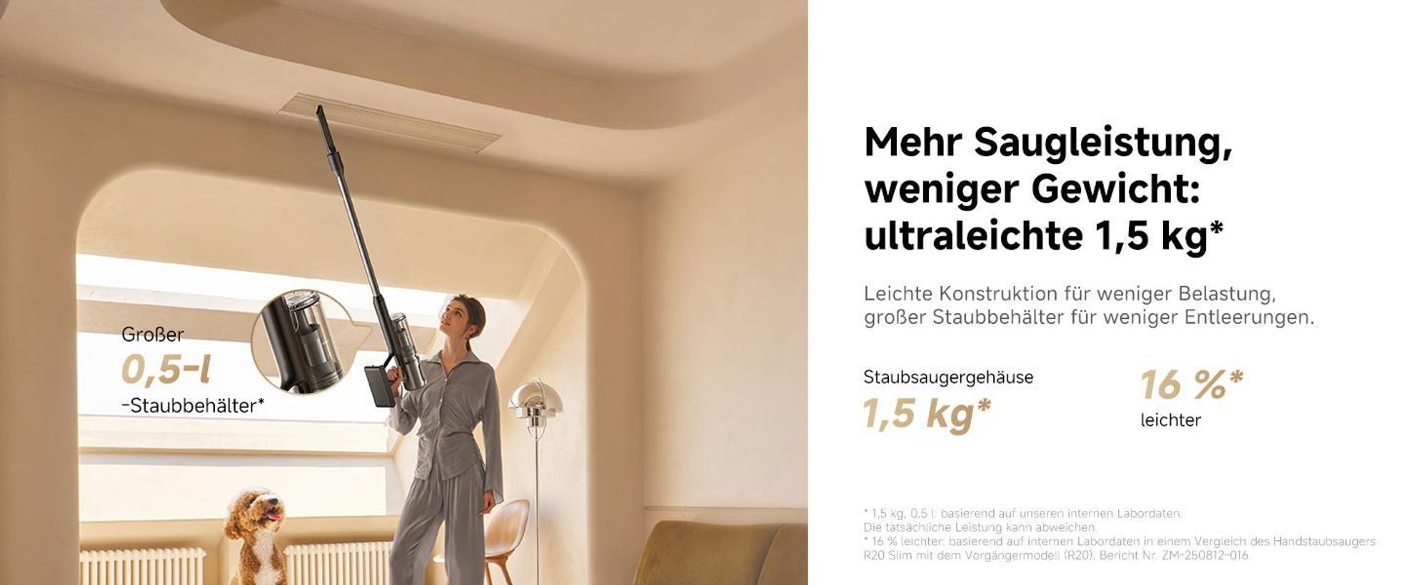 Dreame R20 Slim Kabelloser Akku Handstaubsauger,24.000Pa&190AW Saugkraft,Staubbeleuchtung,HEPA-Filterung,Anti-Verfilzungsbürste,Teppichreinigung,90Min
