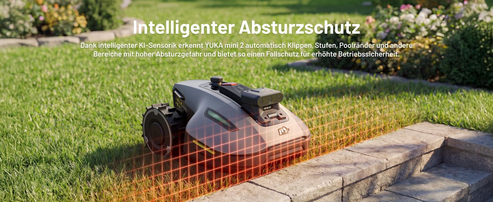 Mähroboter Mammotion YUKA Mini 2 800 mit Garage, Waschständer, bis 800 m², DropMow, Auto-Kartierung, Kantenschneiden, 4G-Modul, APP