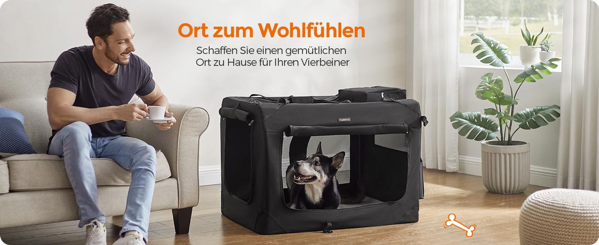 Feandrea XXXL Transportbox faltbar Oxford-Gewebe,Netzstoff,atmungsaktiv,Schwarz