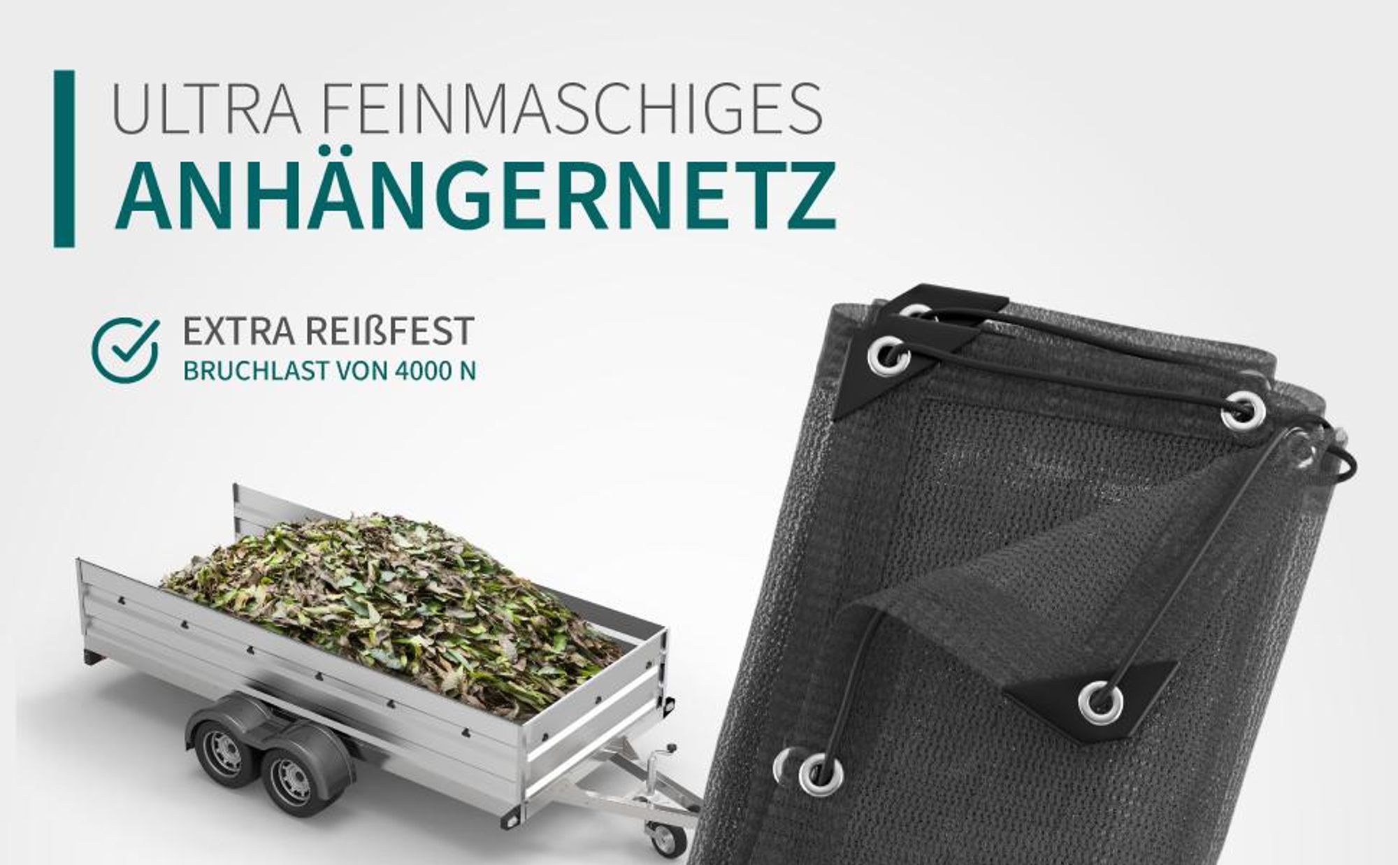 TRAILERKRAFT® Anhängernetz Feinmaschig 1,5x2,2m schwarz - Abdecknetz mit Gummiseil - zur Ladungssicherung - Transportnetz Netz für Anhänger, Ladungssicherungsnetz feinmaschig