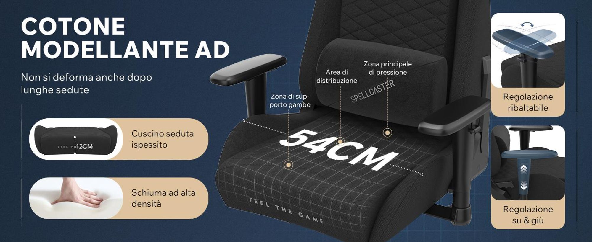 SENSE7 Spellcaster SENSHI Sedia da gaming in tessuto nero - Sedia da ufficio ergonomica, sedia da scrivania, sedia da gaming, portata 150 kg, braccioli 2D, poltrona direzionale