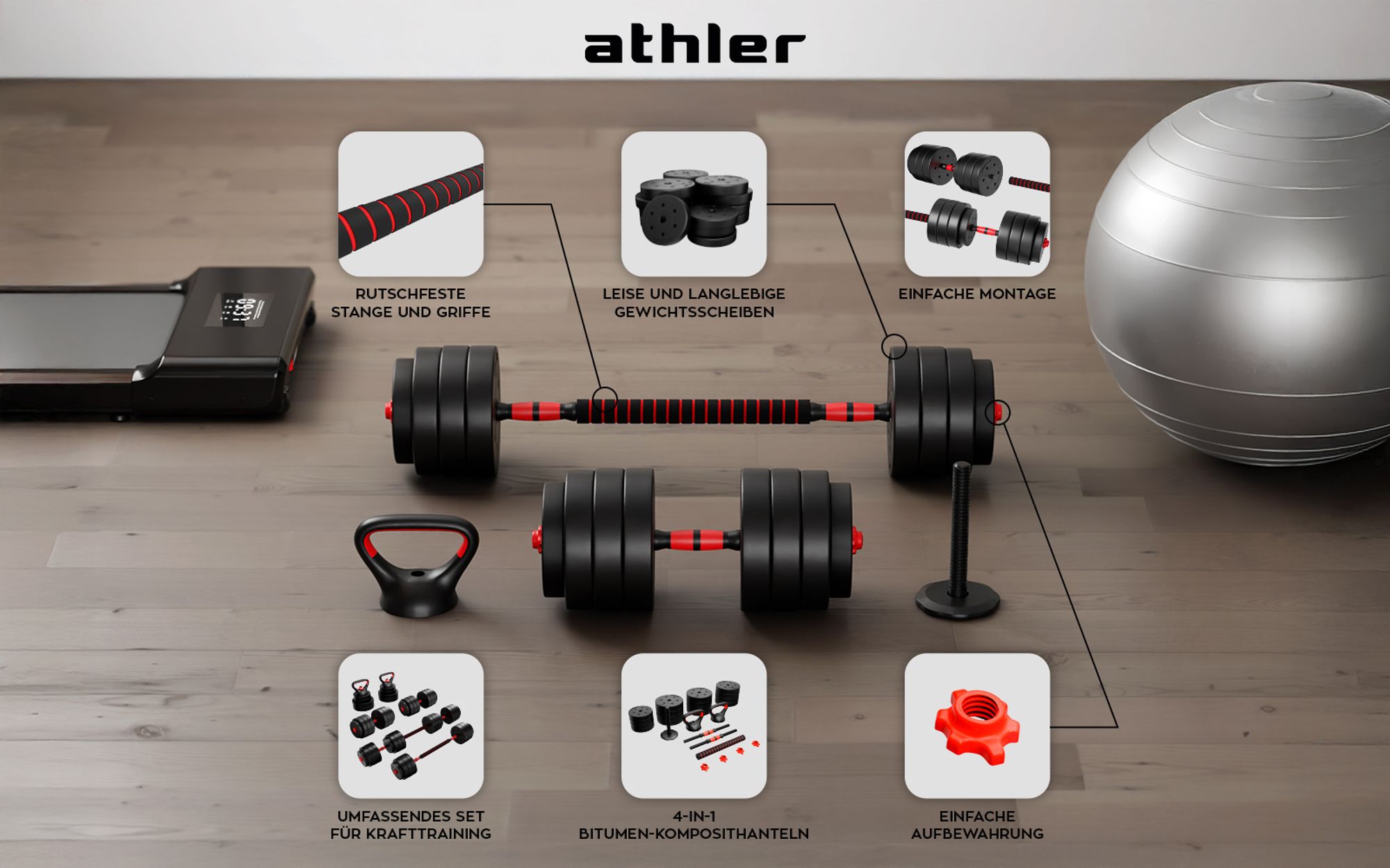 ATHLER Lion 45 Hantelsatz | Einstellbare Belastung - maximales Gewicht 40 kg | Schwarz