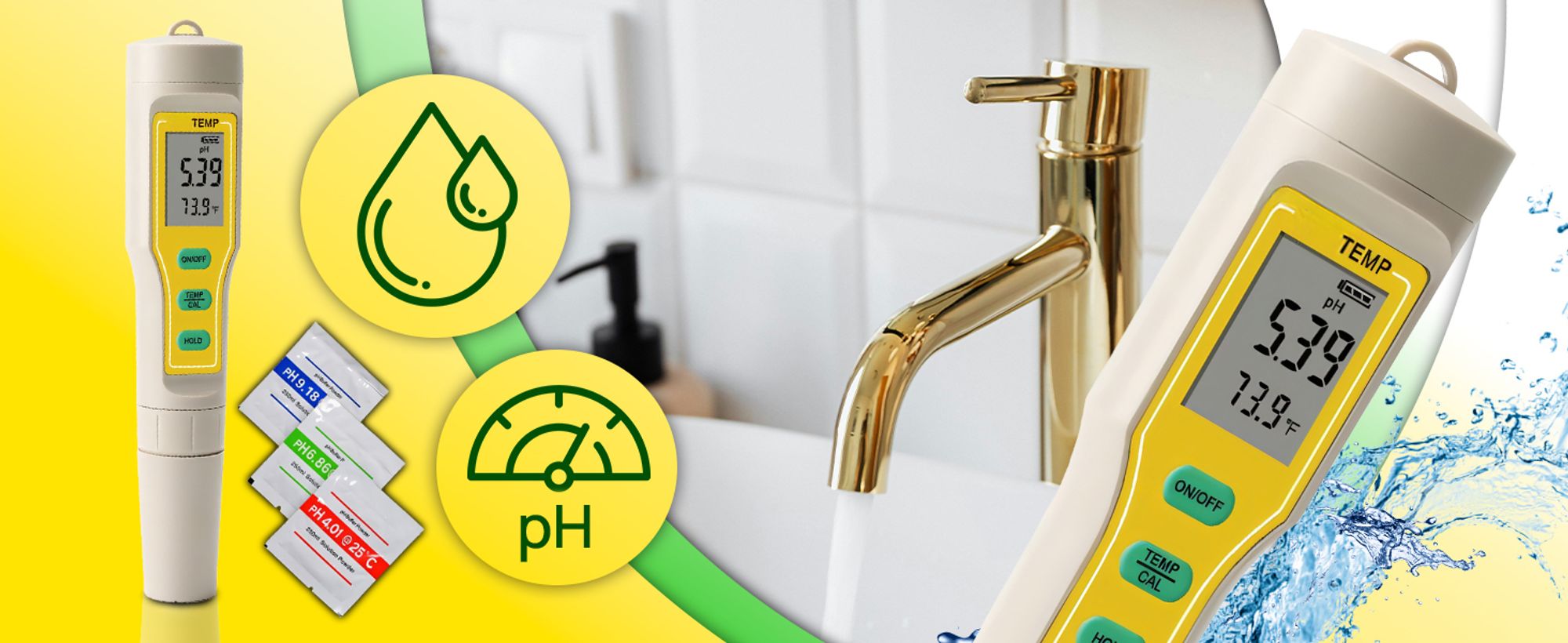 PH Wert Wasser Messgerät mit LCD-Display und Thermometer, Digital Mess Tester Trinkwasser, Schwimmbad, Aquarium oder Labor, Präzise und handlich Retoo