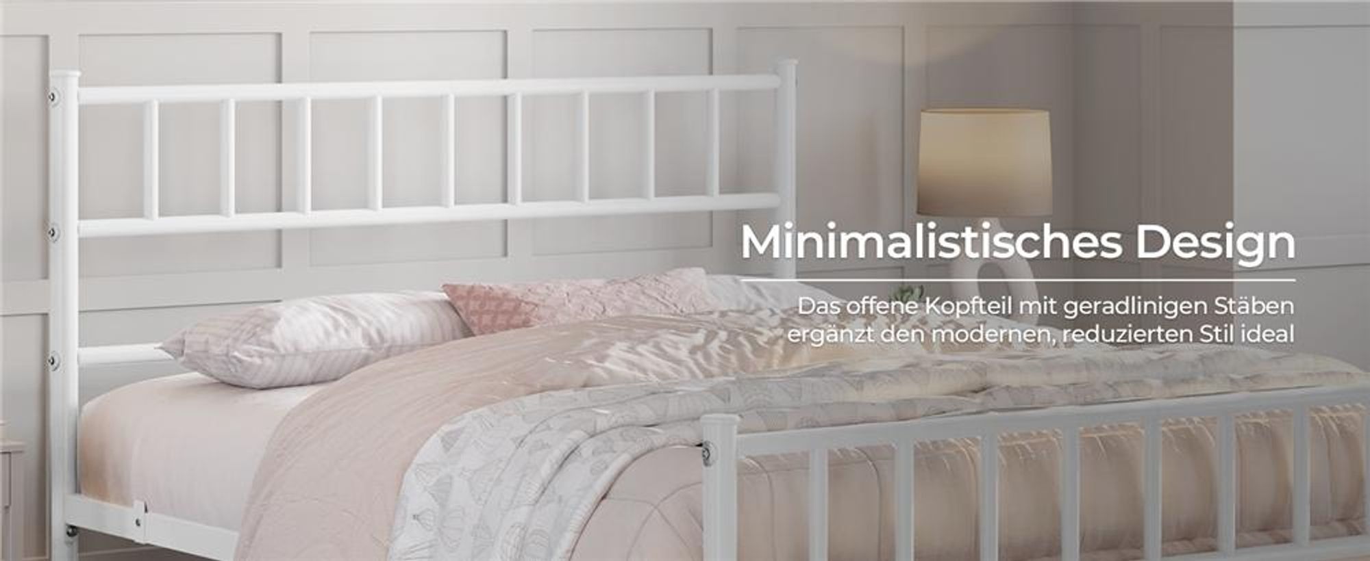 Yaheetech Metallbett Bettrahmen mit Kopfteil Bettgestell aus Metall Gästebett mit Lattenrost für Schlafzimmer Gästezimmer 140 x 200 cm Weiß
