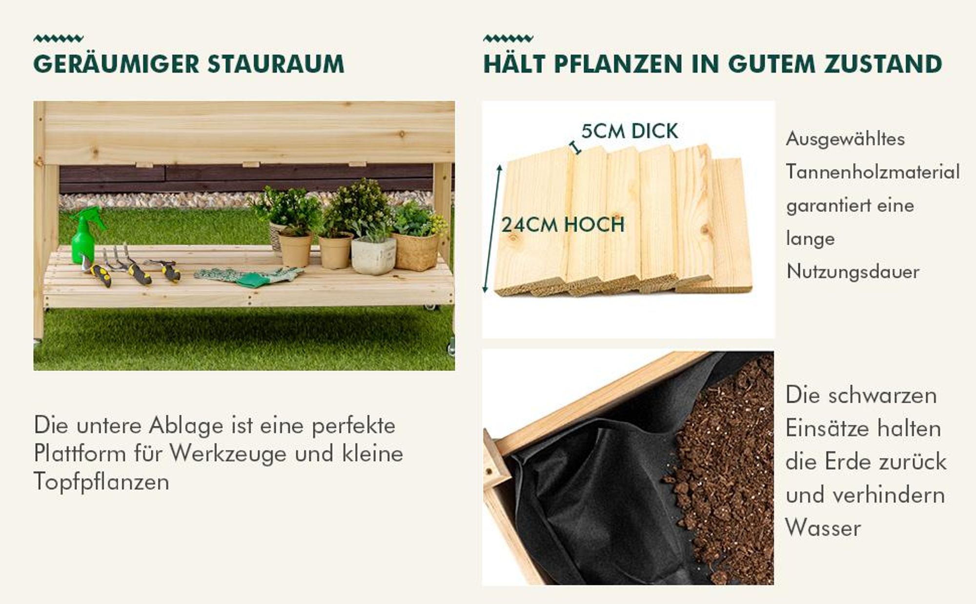 COSTWAY Hochbeet 120x59x84 cm, Erhöhtes Pflanzkübel aus Holz mit Ablagefach, feststellbaren Rädern&Schutzfutter, Pflanzkasten Kräuterbeet Blumenkasten