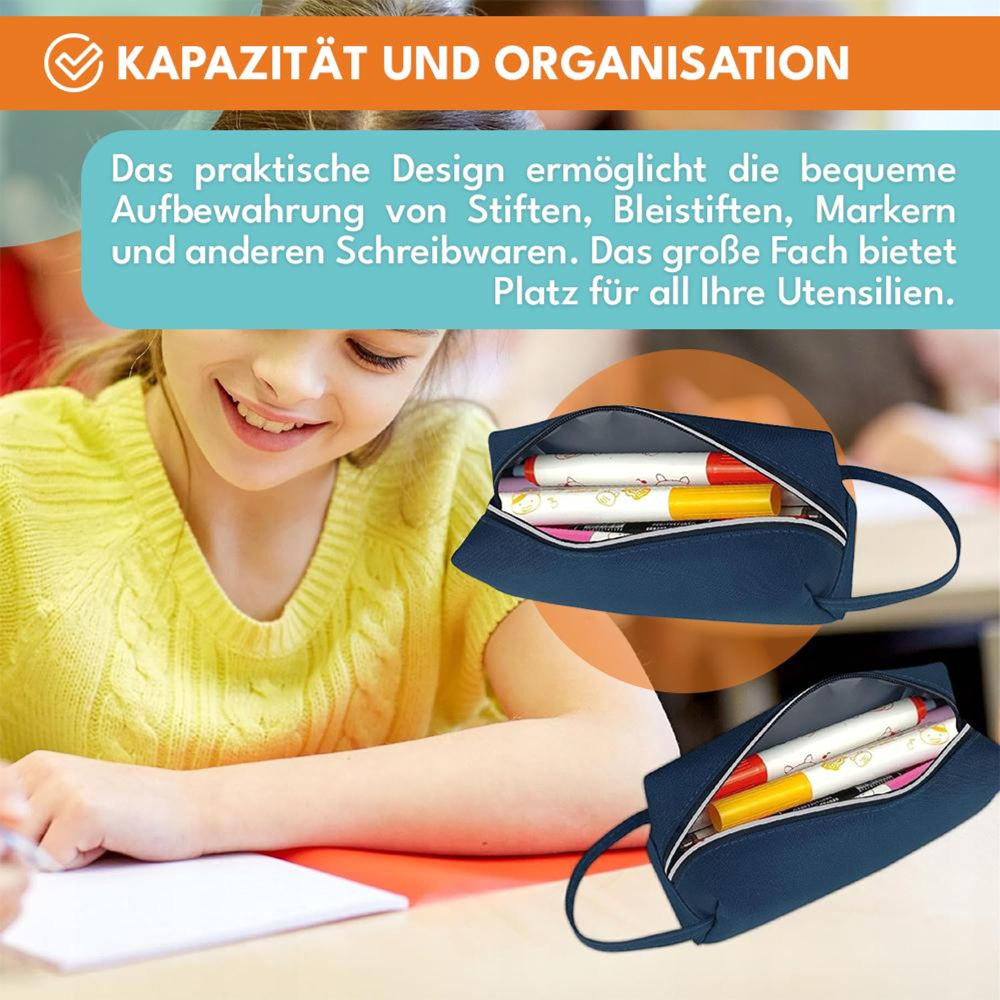 KRUMAD Federmäppchen Schule, Schlamppermäppchen aus Stoff, Vielseitiges Etui für Stifte oder Schrein, Leicht & Wasserabweisend, Dunkelblau