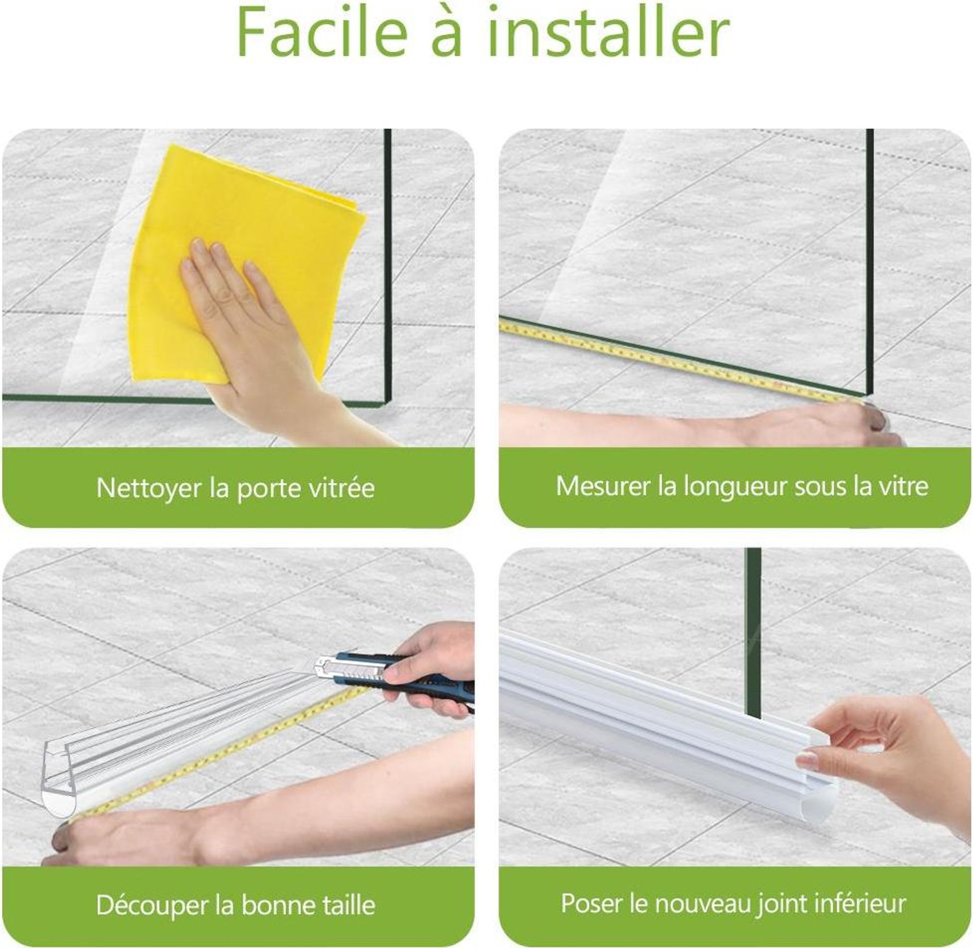 S'AFIELINA Joint de douche 2 pièces 100cm pour verre de 7-8mm - joint de remplacement déflecteur d'eau anti-vague pour cabine de douche salle de bain