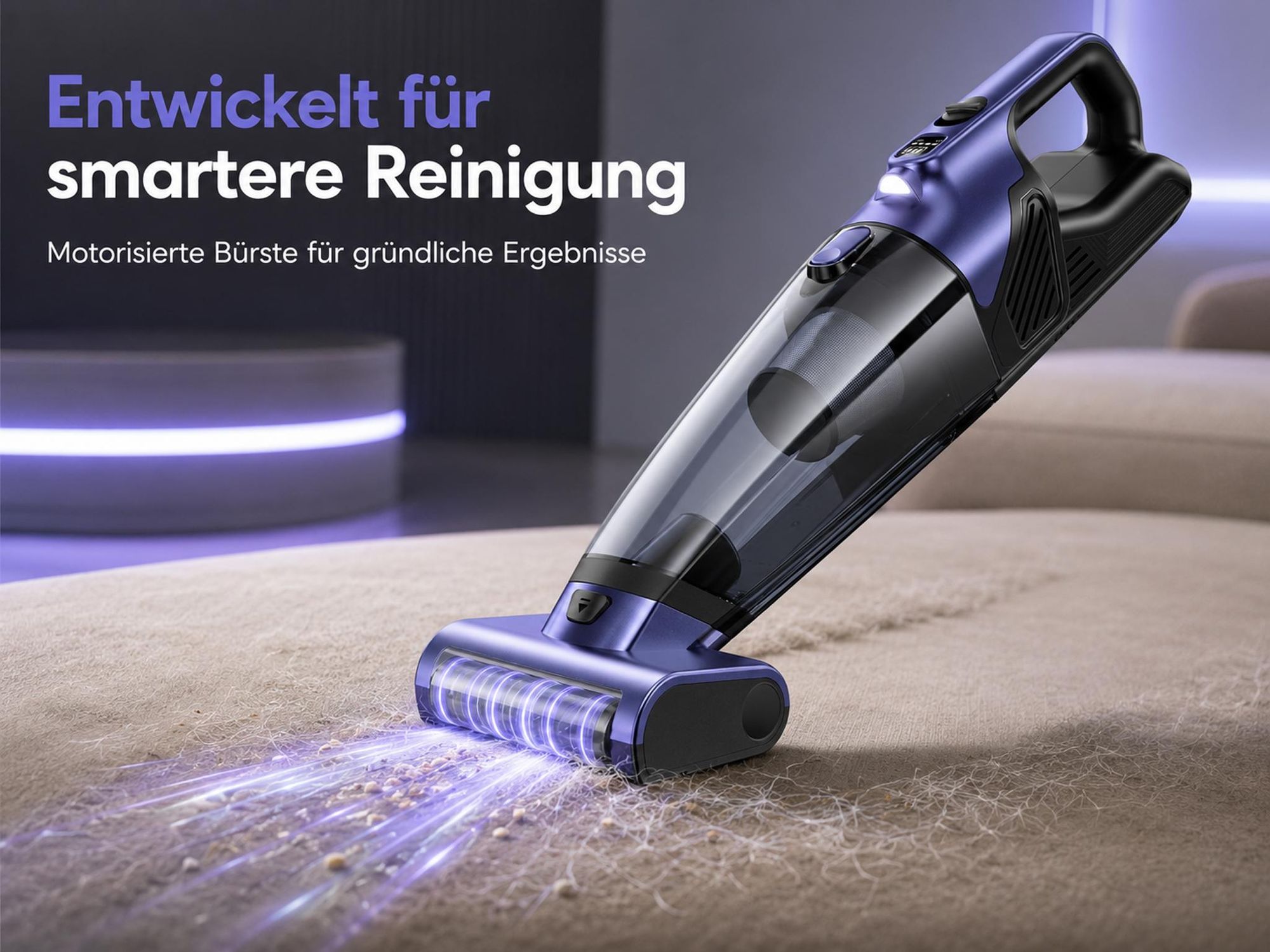 Akku Handstaubsauger 20000Pa, kabelloser Tierhaar-Handsauger mit LED-Licht & 10400mAh Akku, 2 Saugstufen, für Auto, Sofa, Teppich, Treppe, Tierhaare