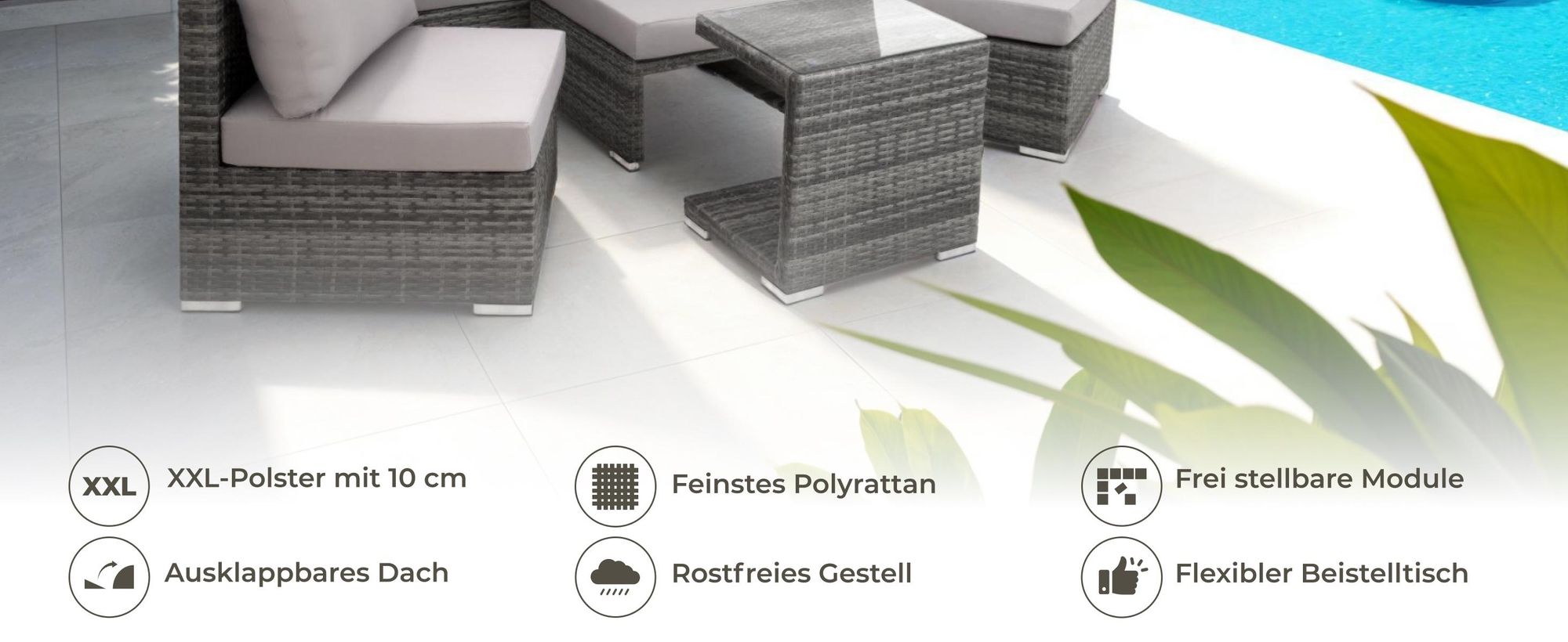 tectake® Aluminium Rattan Lounge San Marino wetterfest und UV-beständig Dicke der Polster 10 cm