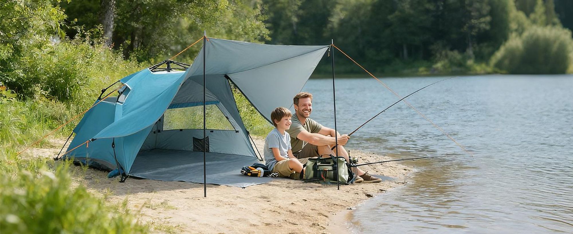 Puluomis Strandmuscheln Strandzelt mit Sonnensegel  Pop-up-Zelt mit UV-Schutz 50+, Sekundenzelt Blau, 135 x 150 x 250 cm