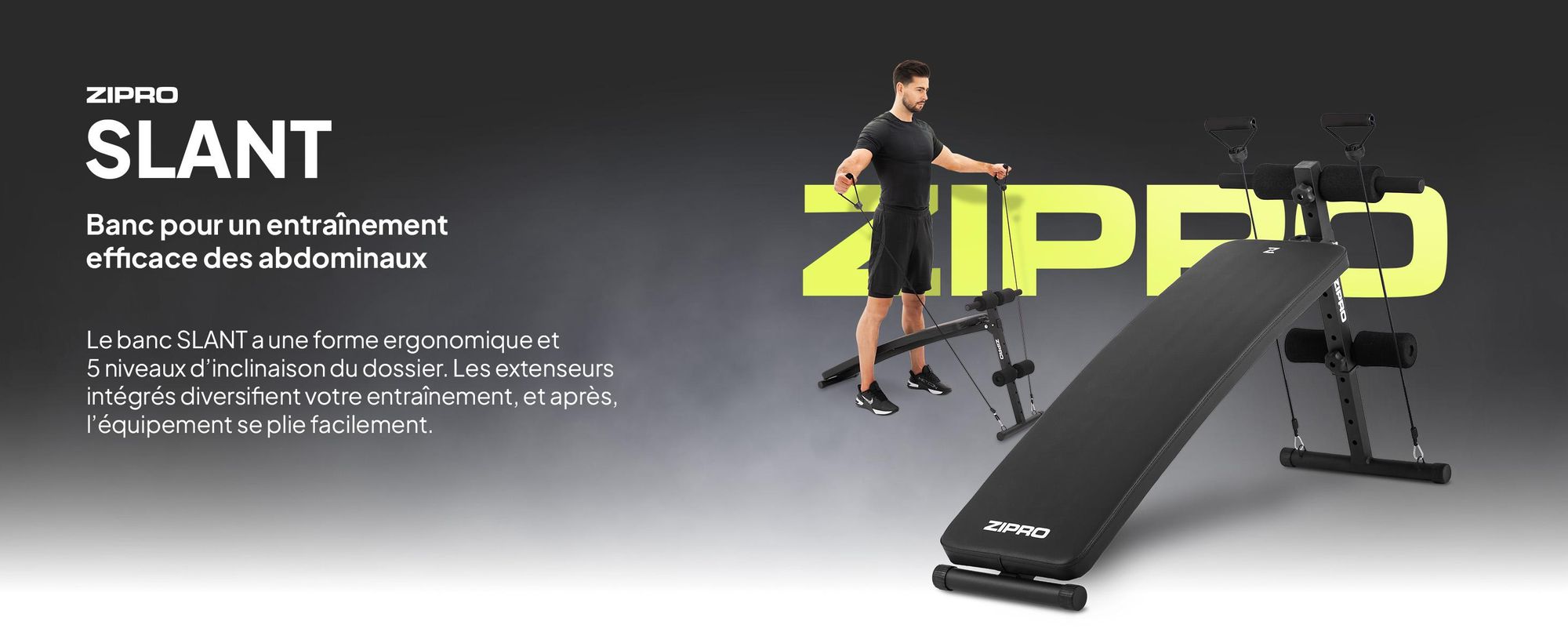 Zipro Banc incliné Slant – Banc de musculation pliable avec extenseurs Banc d'entraînement réglable pour la maison Banc négatif pour les abdominaux Résistant