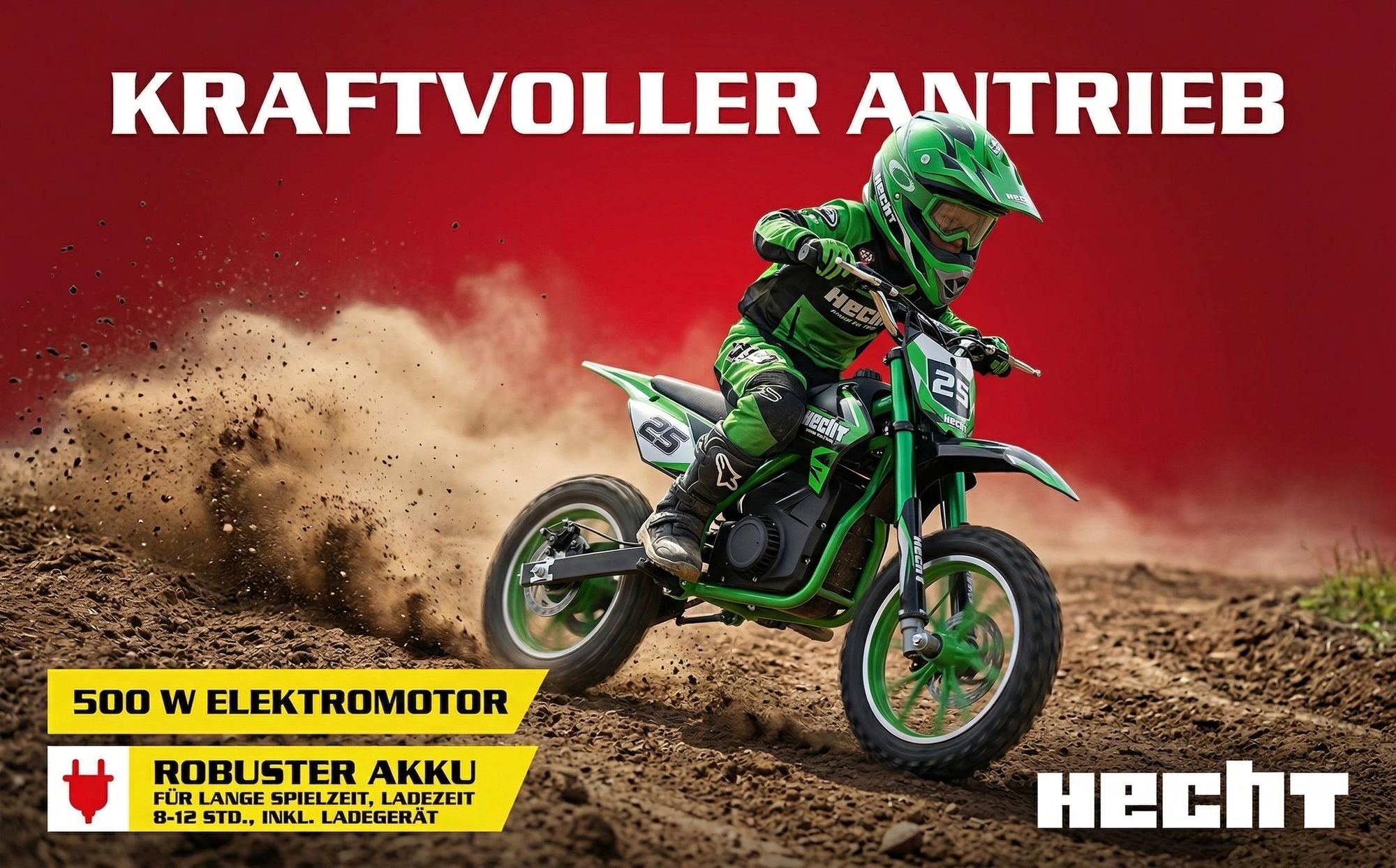 HECHT 54501 Pocketbike | Grün | 500W | 25km/h | 36V | 8Ah Akku | 8-12h Ladezeit