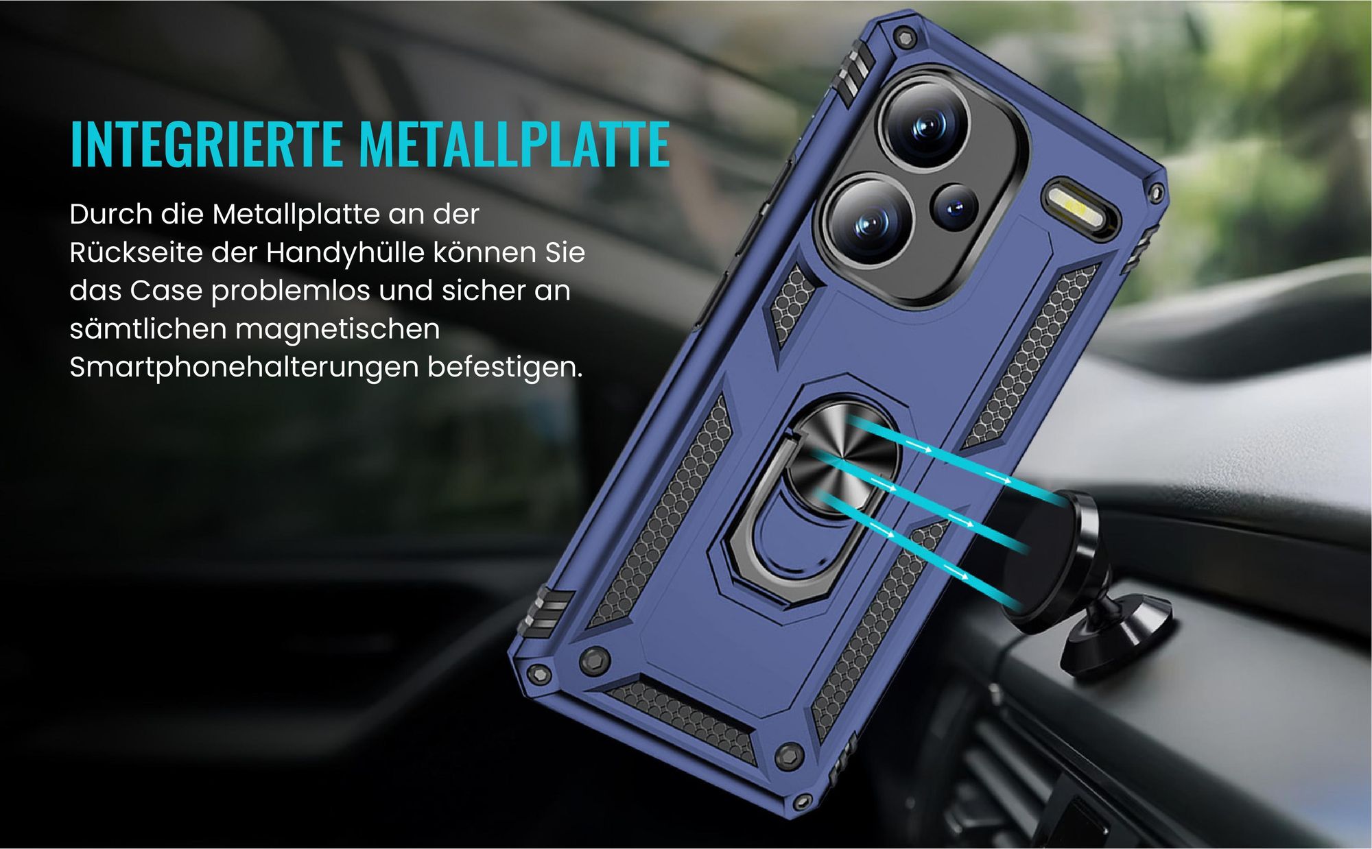 Bumper für Xiaomi Redmi Note 13 Pro+ 5G in Blau mit Metallplatte