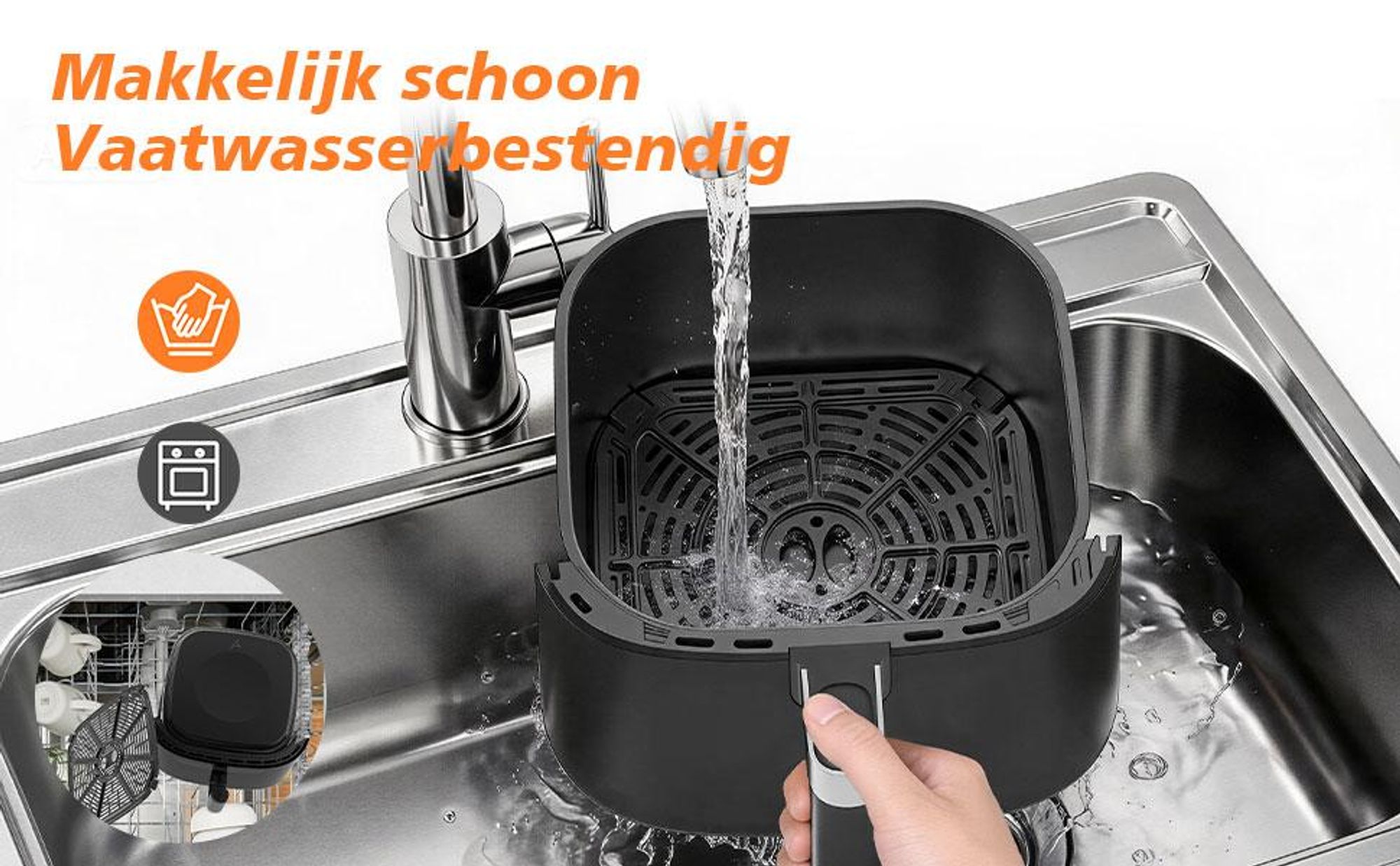 Heteluchtfriteuse, 6 liter, 9 kookprogramma's, temperatuurbereik 40–200 °C, warmhoudfunctie, antiaanbaklaagmandje vaatwasserbestendig
