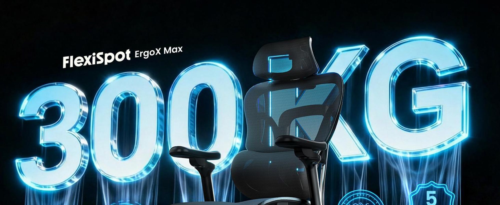 FLEXISPOT ErgoX Max Ergonomischer Bürostuhl bis 300 kg, mit Fußstütze, 4D Kopfstütze & 5D Armlehnen, Einteiliger Rücken- & Lendenstütze, Schwarz