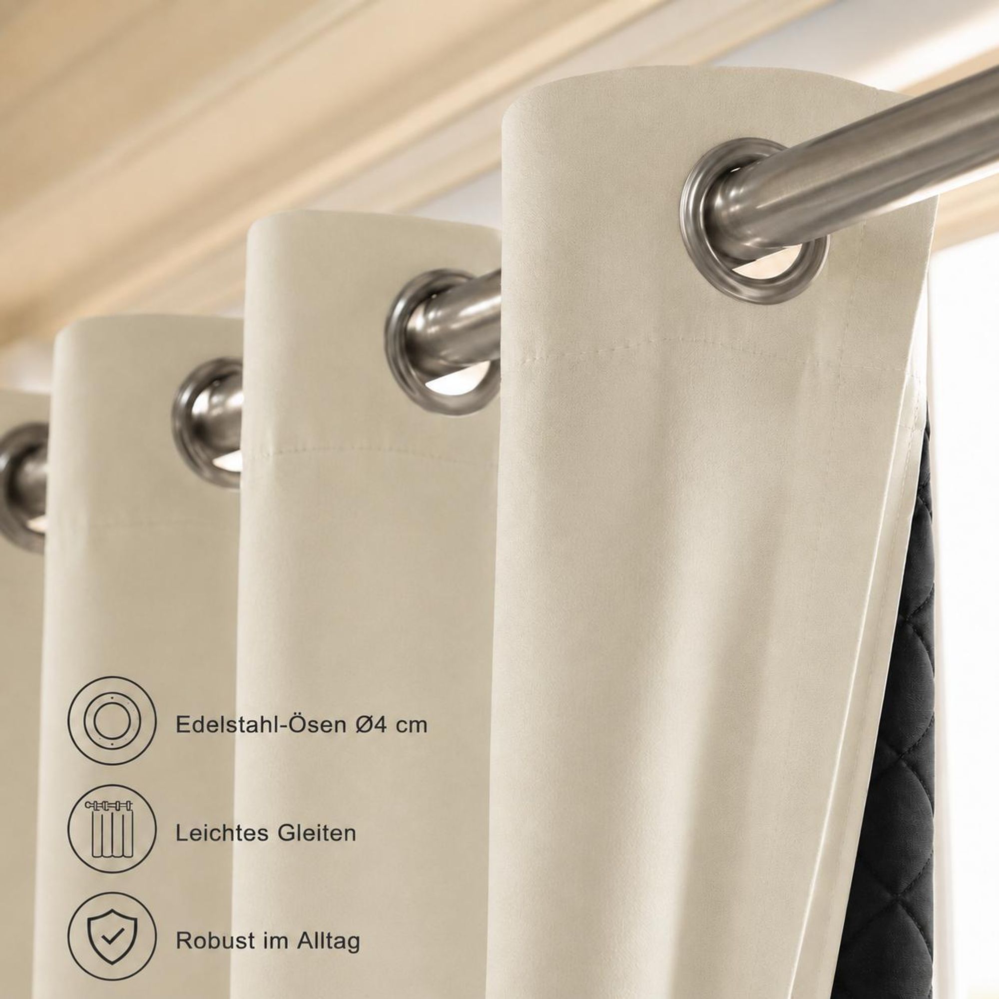 1x 100% Verdunkelung Thermo Vorhänge Beige Blickdicht Verdunkelungsvorhang mit Ösen Einfarbige, 132*160cm