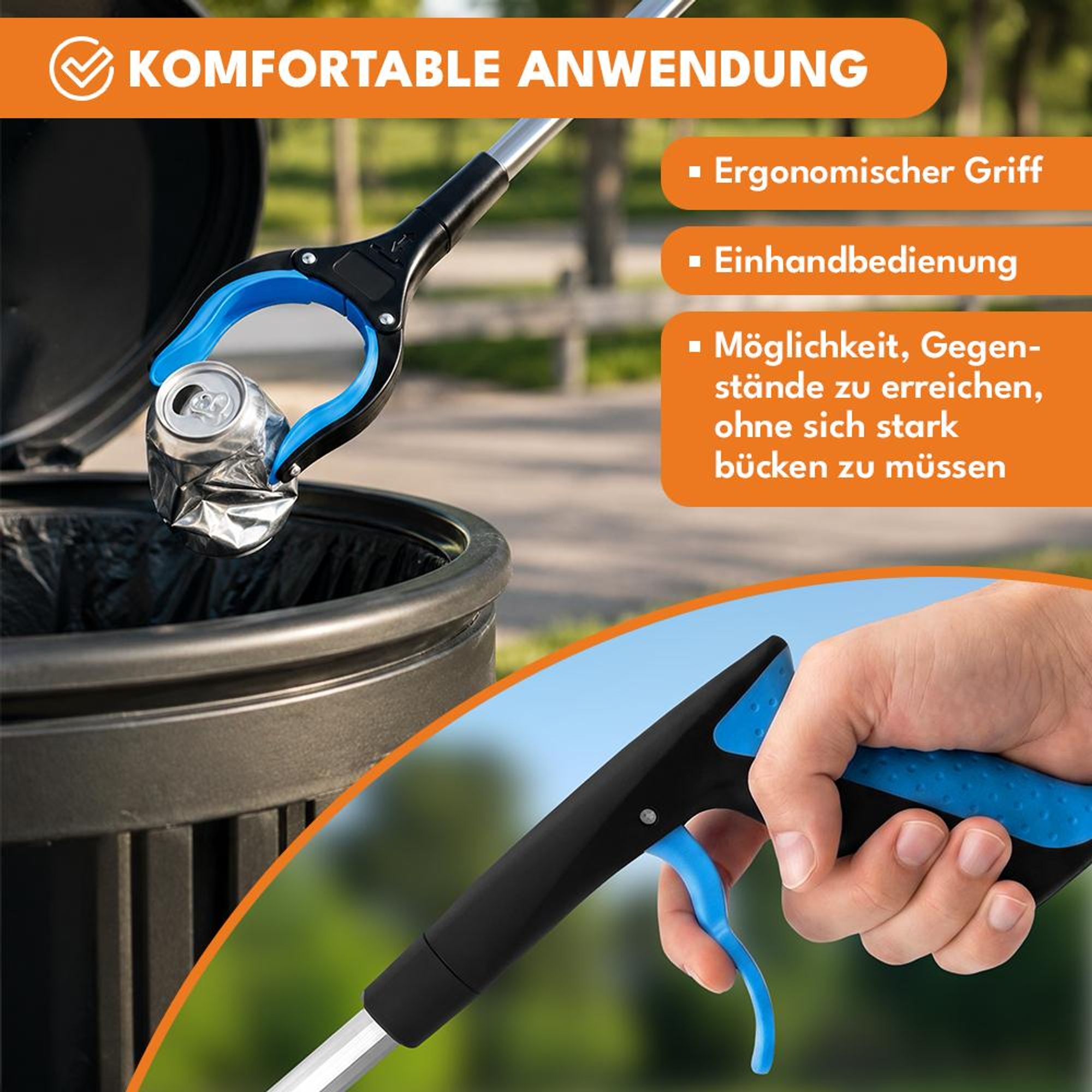KRUMAD Greifzange 83 cm, Greifarm für Senioren, Müllzange mit Magnetkopf, zusammenklappbare Greifhilfe aus Aluminium und PP für Haushalt und Garten
