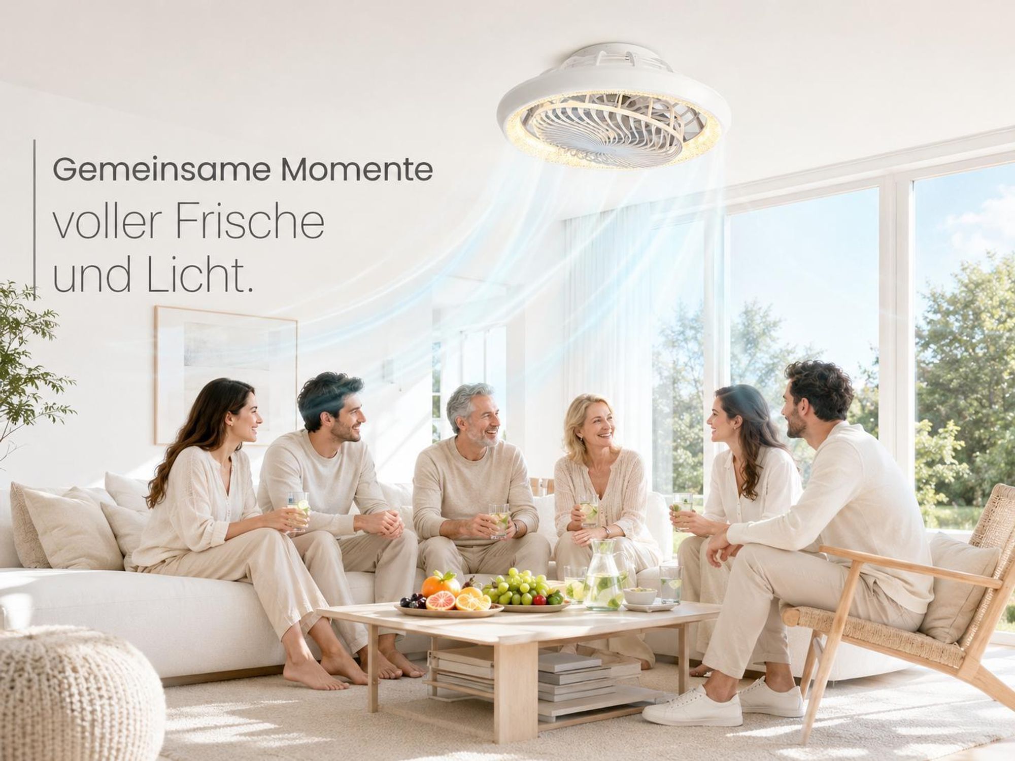 Deckenventilator mit Beleuchtung Fernbedienung APP,38W Lampe mit Ventilator Dimmbar 6 Geschwindigkeiten 3 Lichtfarben Φ49cm Leise für Zimmer Büro