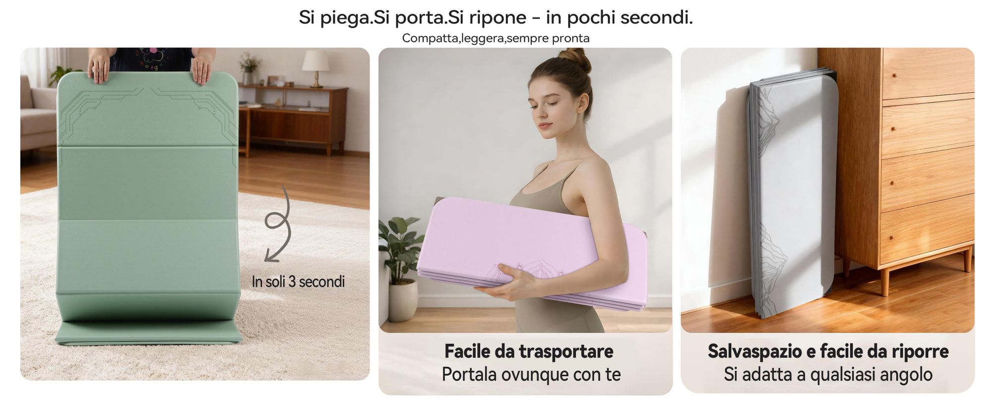 Tappetino yoga FunLife XXL 190x66 cm – 10 mm, extra spesso e pieghevole, tappetino antiscivolo per yoga, pilates e ginnastica, ideale per uso interno