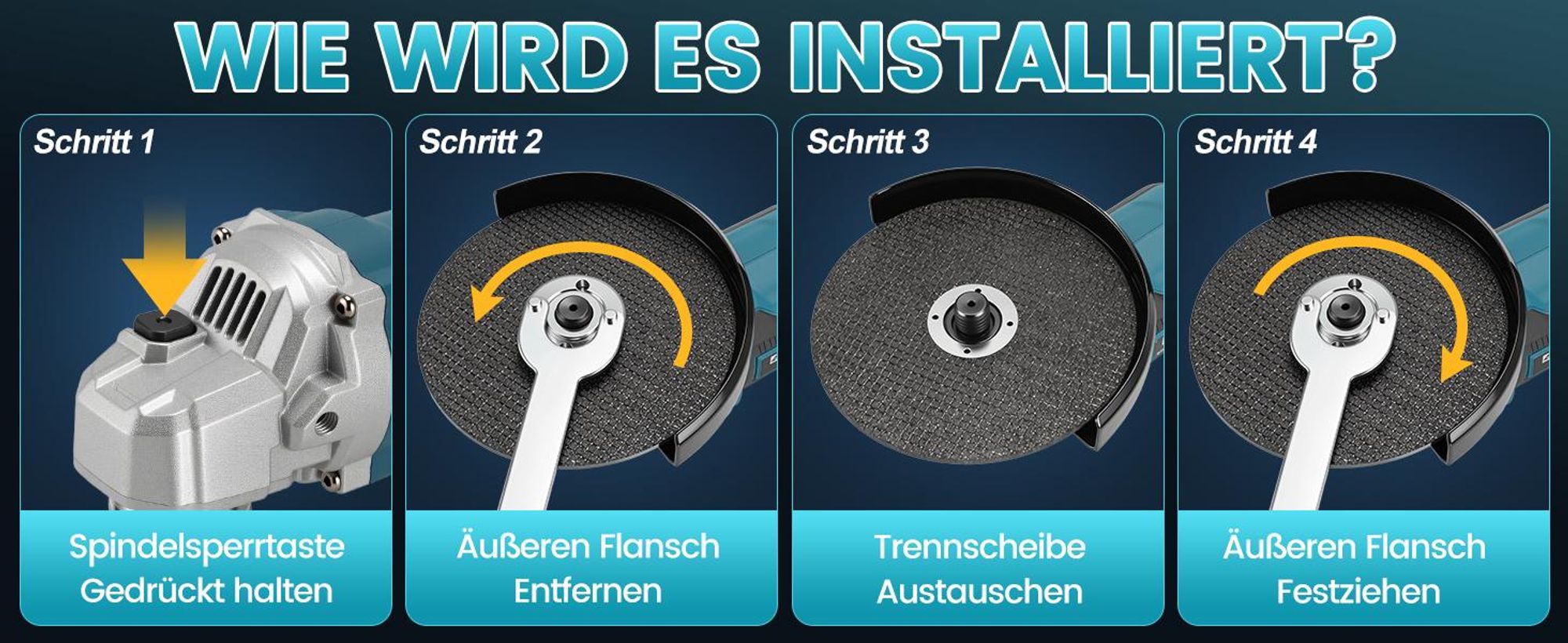 Akku Winkelschleifer 125 mm Bürstenlos Winkelschleifer 12000W mit 2x 4000 mAh Akku, 10000 U/min Winkelschleifer Set für Präzises Trennen und Schleifen