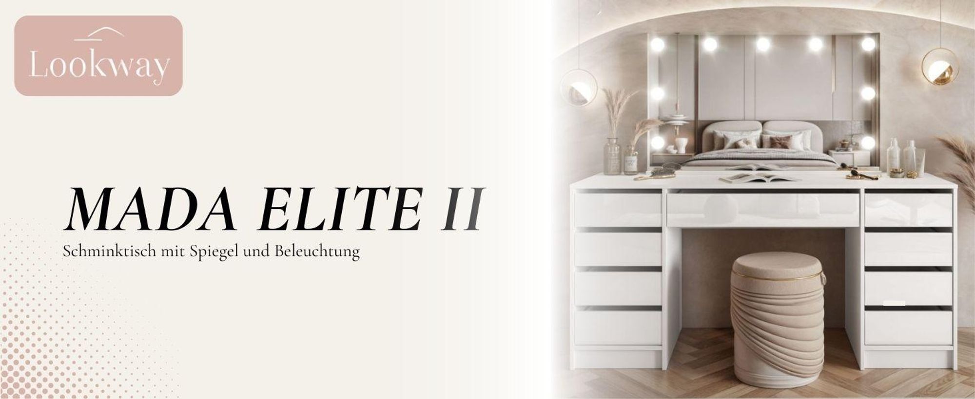 Schminktisch MADA ELITE II mit Spiegel und Beleuchtung
