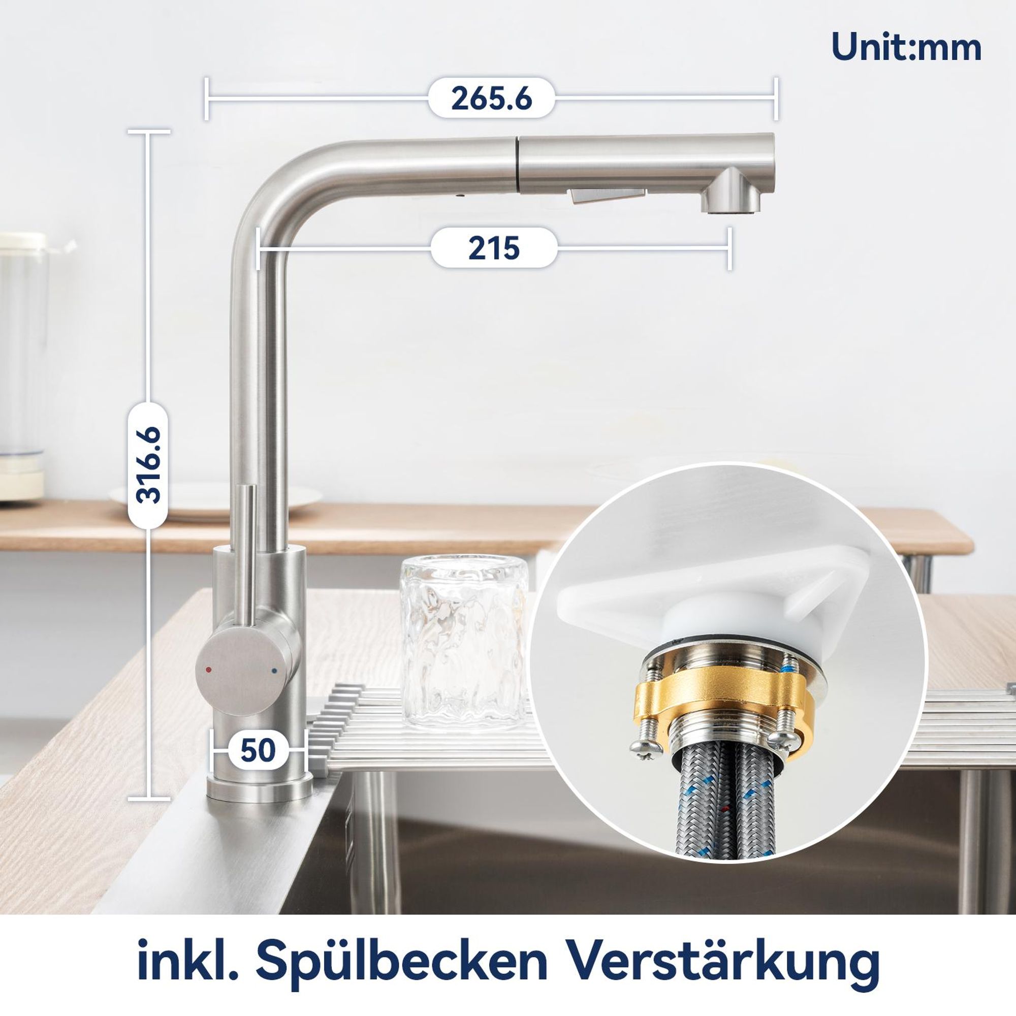 Ausziehbar Wasserhahn mit Brause und 360° Drehung, Lonheo Niederdruck Küchenarmatur 304 Edelstahl, Spültischarmatur für Kleinspeicher, Gebürstet