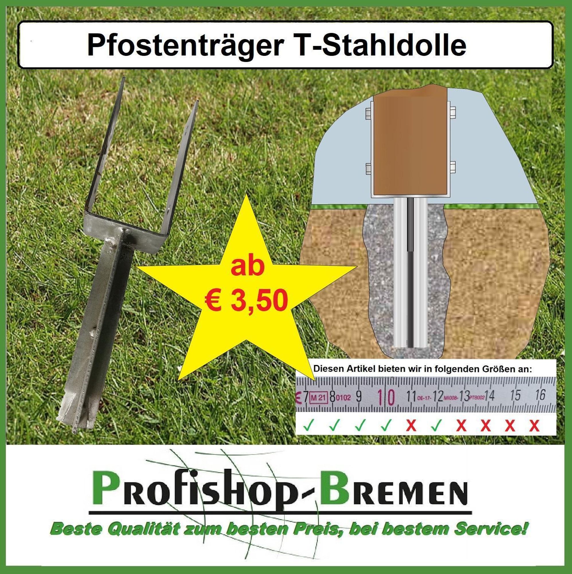 Pfostenträger zum Einbetonieren mit T-Dolle für Holzbalken 120 mm (12 cm)