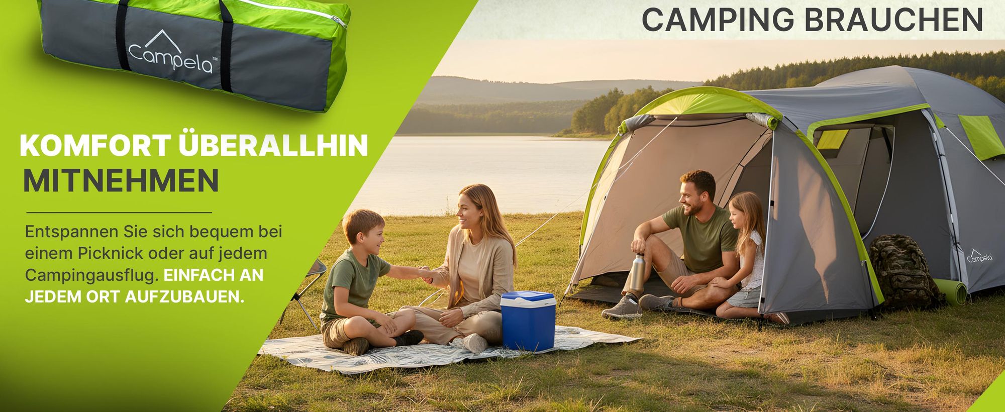 Campela Tropical 4 Familienzelt – 4-Personen-Kuppelzelt mit Vorraum – wasserdicht 3000 mm – leicht & kompakt für Camping