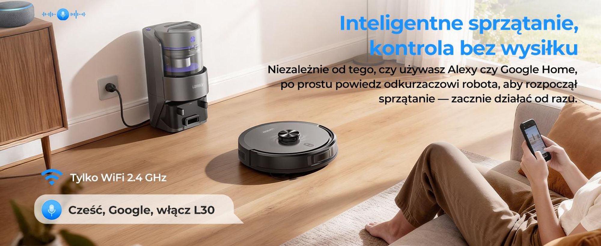 Robot odkurzający Laresar z nawigacją laserową, robot odkurzający o mocy 10 000 Pa, zamiatanie, odkurzanie i mycie – 4 w 1, model L30+