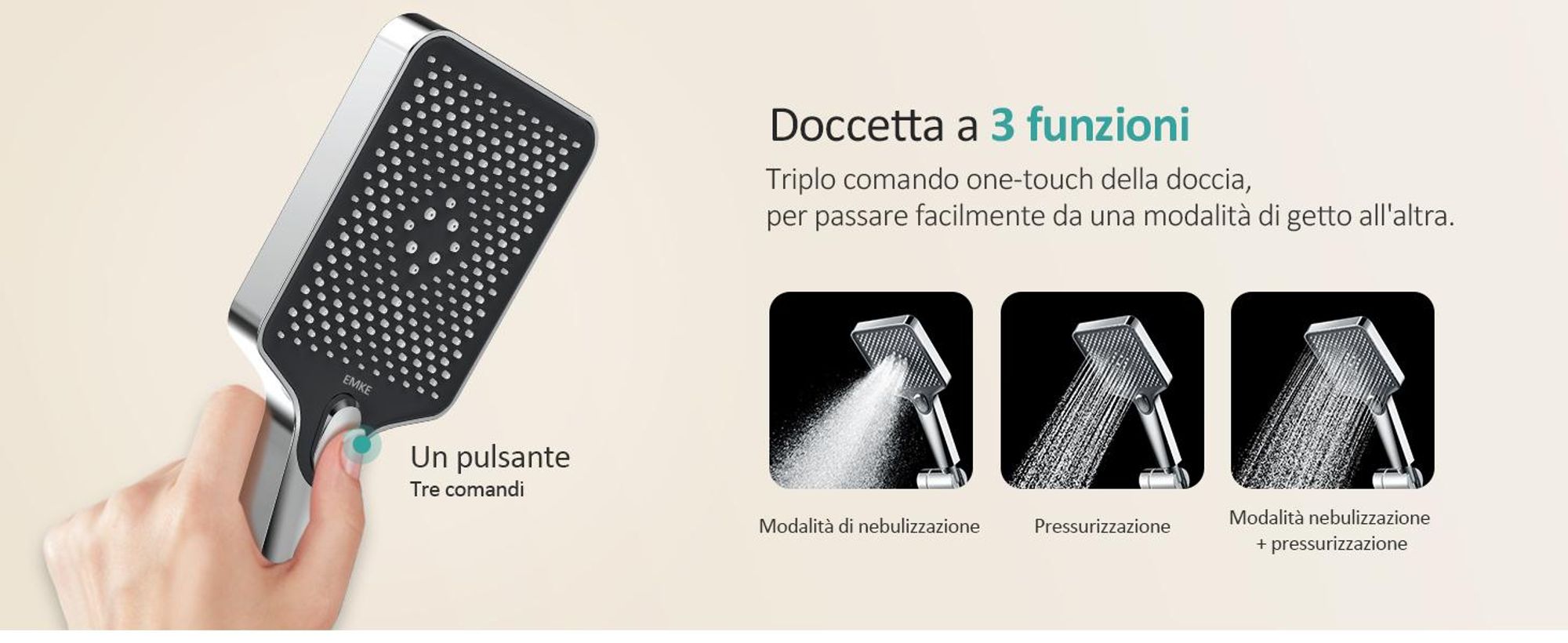 Sistema doccia EMKE con termostatico Set doccia in acciaio inox con doccetta a 3 funzioni, doccia a pioggia, pannello doccia, rubinetteria per vasca e doccia, KTW, cromo - F08