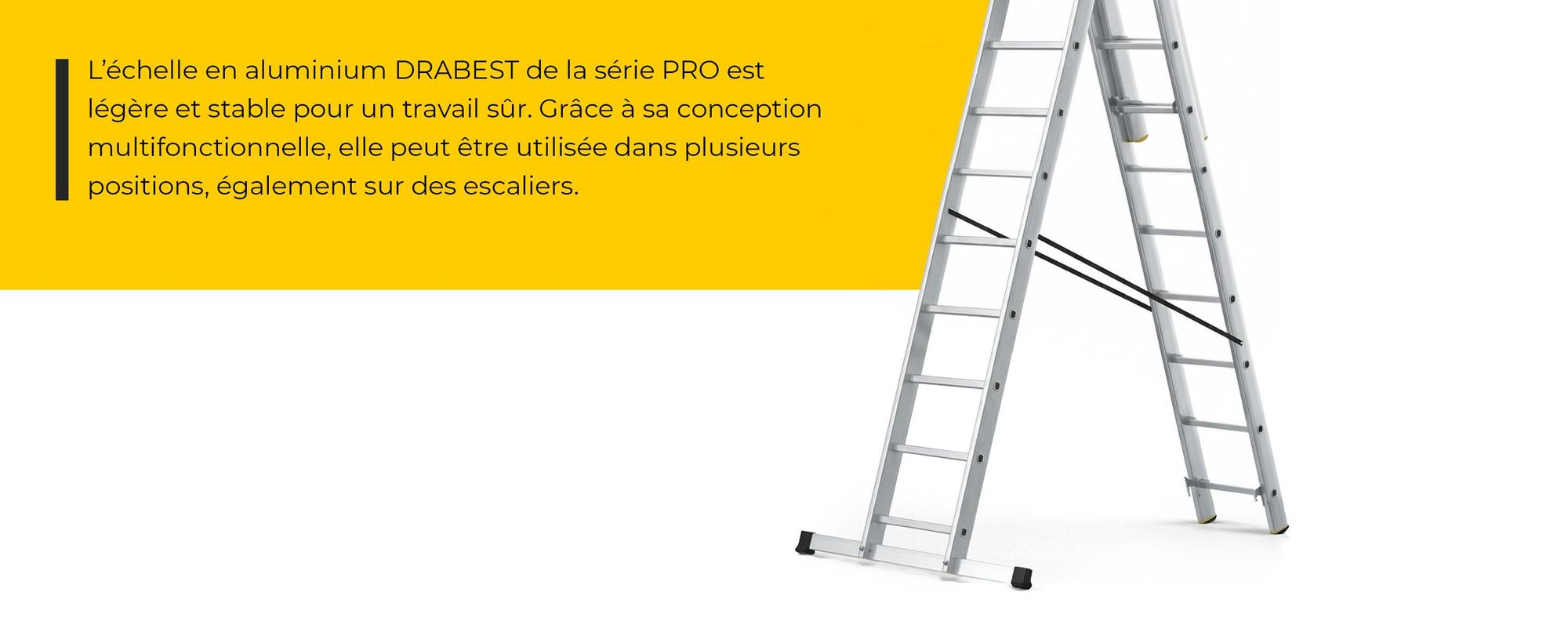 Drabest | Échelle Aluminium 3 Éléments 3x11 Marches 150 kg - Antidérapante - Polyvalente - Sécurisée