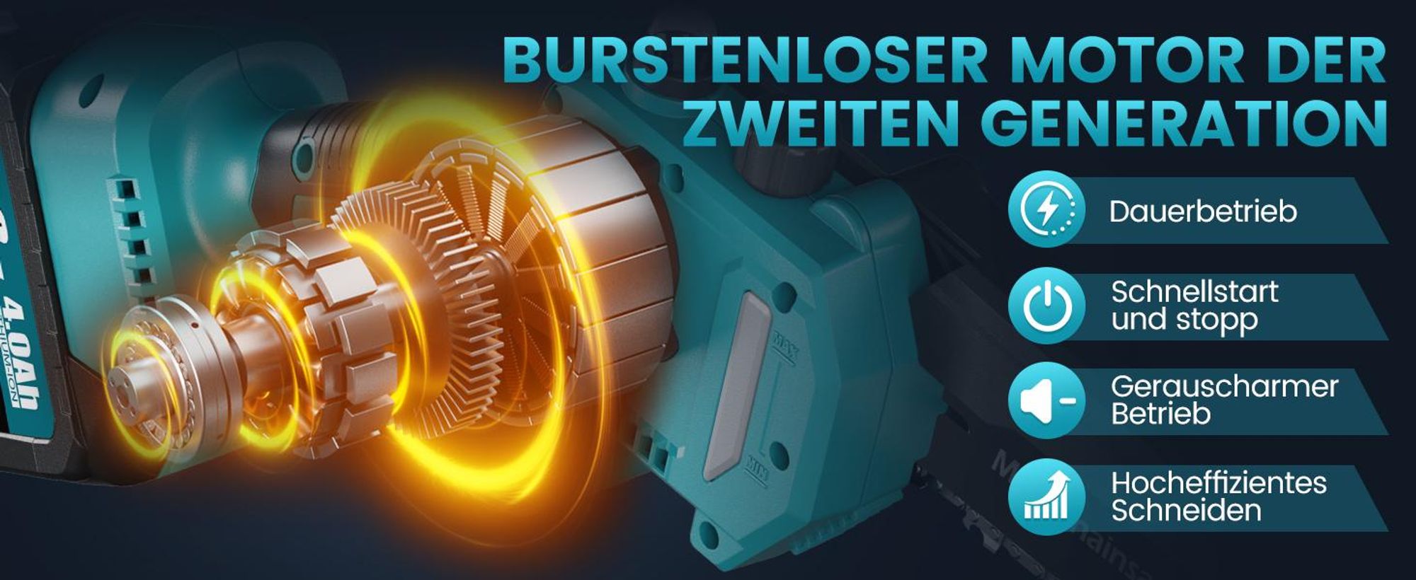 Akku Hochentaster 4in1 Akku Gartenset Bürstenloser Motor 6 Zoll Akku Kettensäge Akku Hochentaster Astschere 40mm Teleskopstange 2x4000mAh Akkus