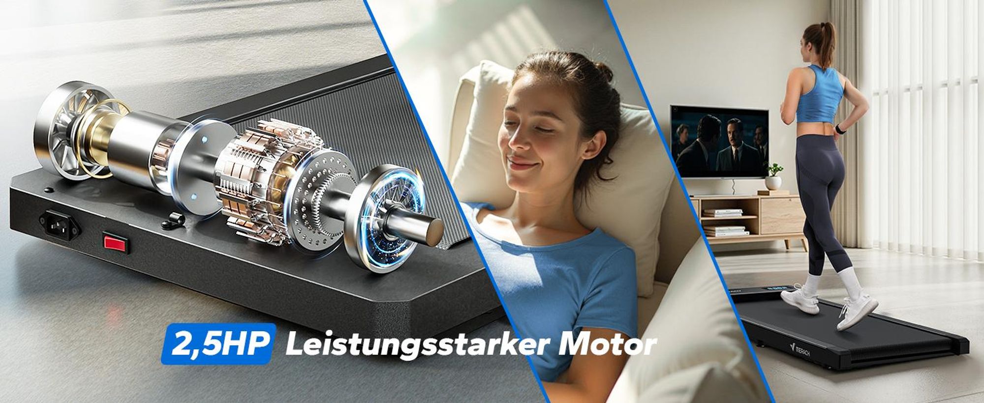 3-in-1 Laufband für Zuhause mit LED-Anzeige, App, Trainingskursen & Öko-Materialien, Leise <50 dB, 2,5 PS Motor, 2–6 km/h, für Homefitness, bis 120 kg