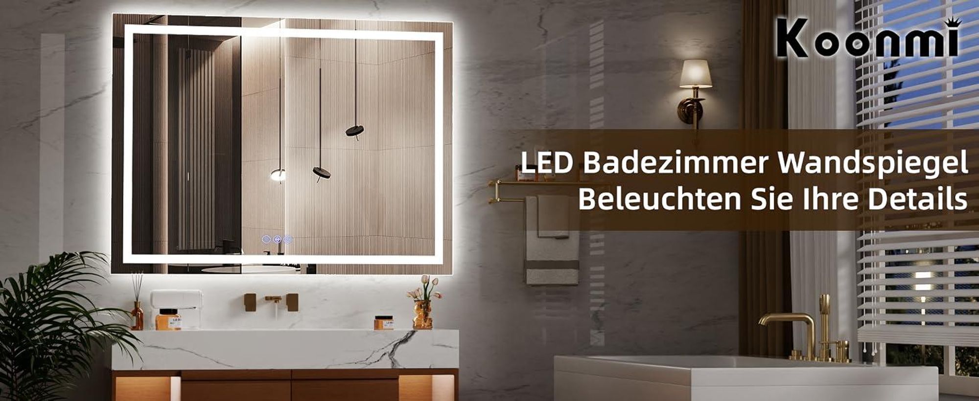 Koonmi 80x60cm LED Badezimmerspiegel - 3 Einstellbare Beleuchtungsmodi, Beleuchteter intelligenter Badezimmer Spiegel , wandmontiert horizontal