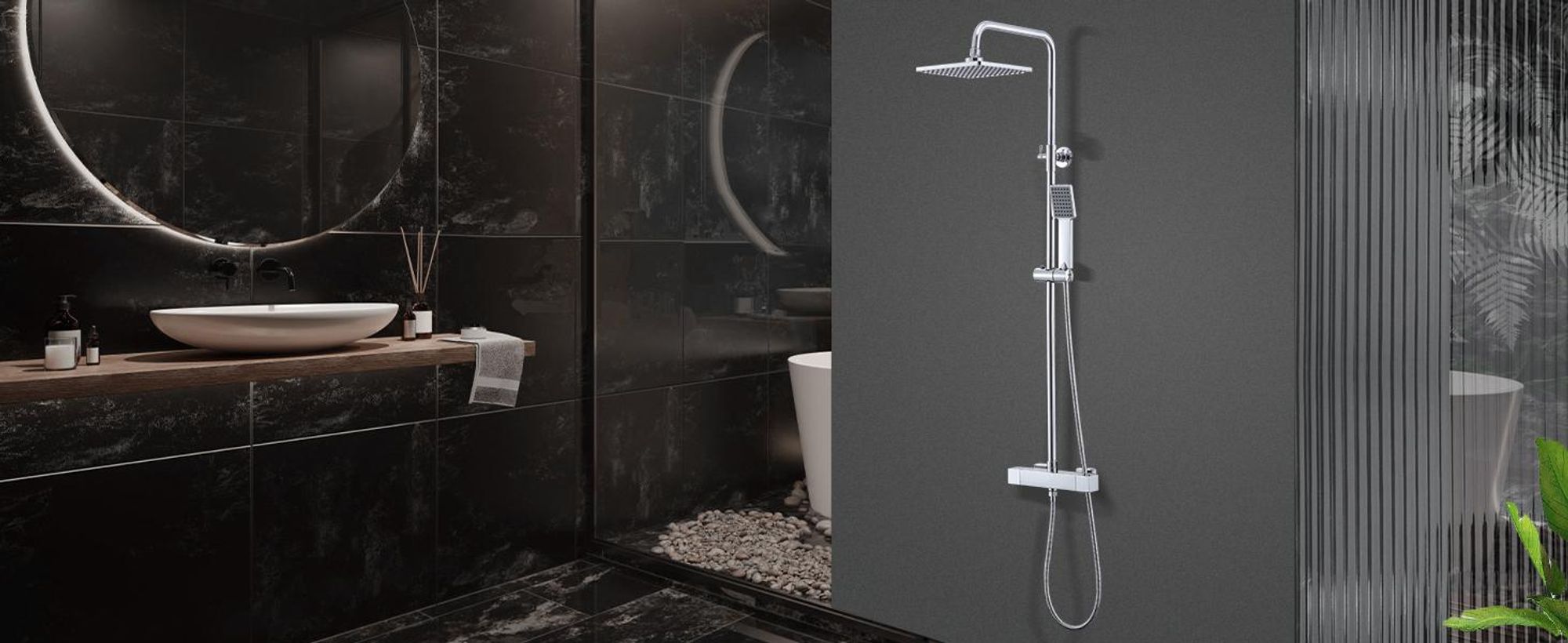 Duschsystem mit Thermostat HOMELIVE Duscharmatur Chrom Duschset Regendusche Rainshower Dusche inkl. Verstellbar Handbrause Regenbrause Duschstange