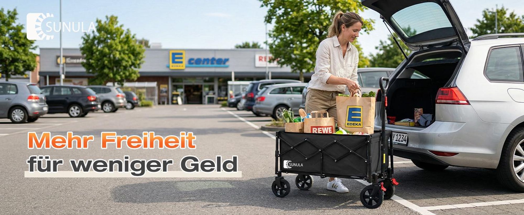 SUNULA Bollerwagen Faltbar Klein 80L 100KG, Klappbarer Handwagen Einkaufen, Schwarz