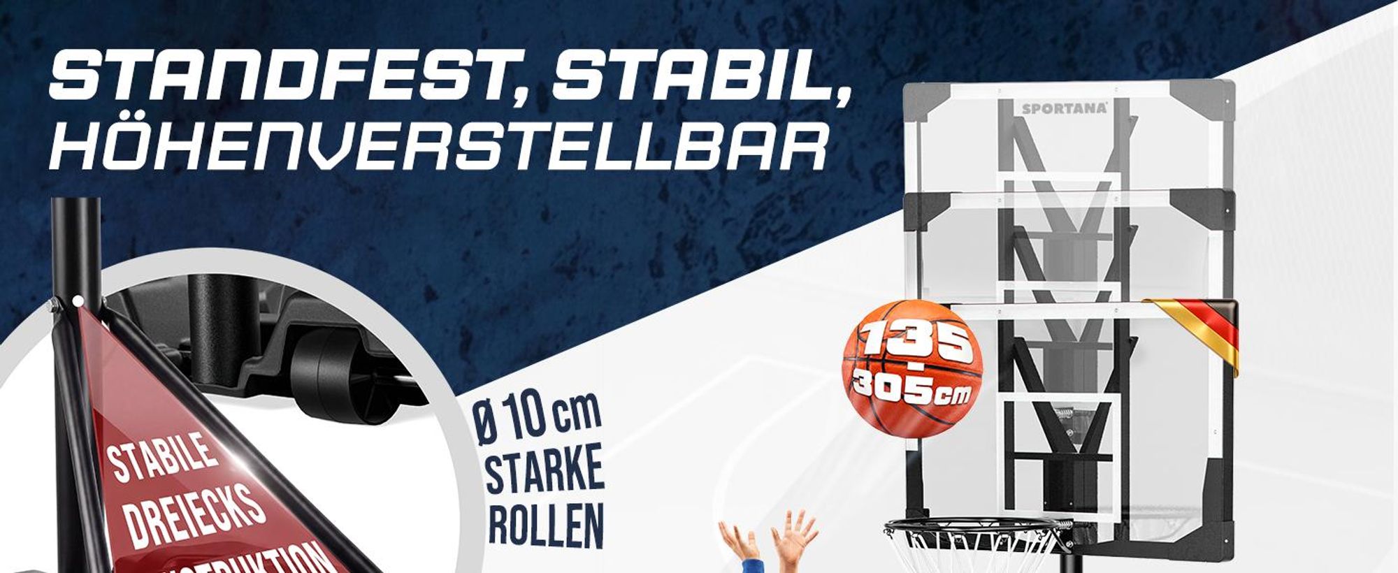 SPORTANA Basketballkorb Outdoor höhenverstellbar 135 -305 cm stabil