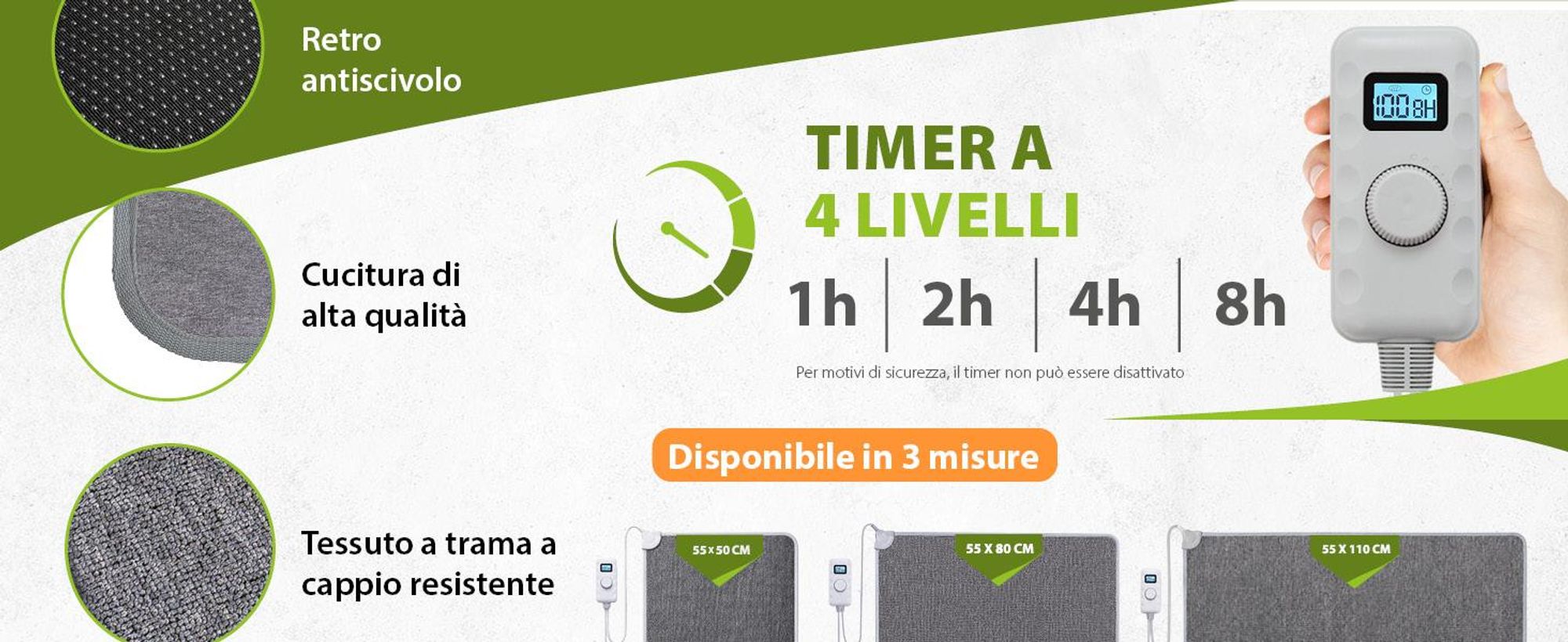 Tappeto riscaldante per piedi 55x80cm Tappeto riscaldante a infrarossi per piedi 40° grigio con timer