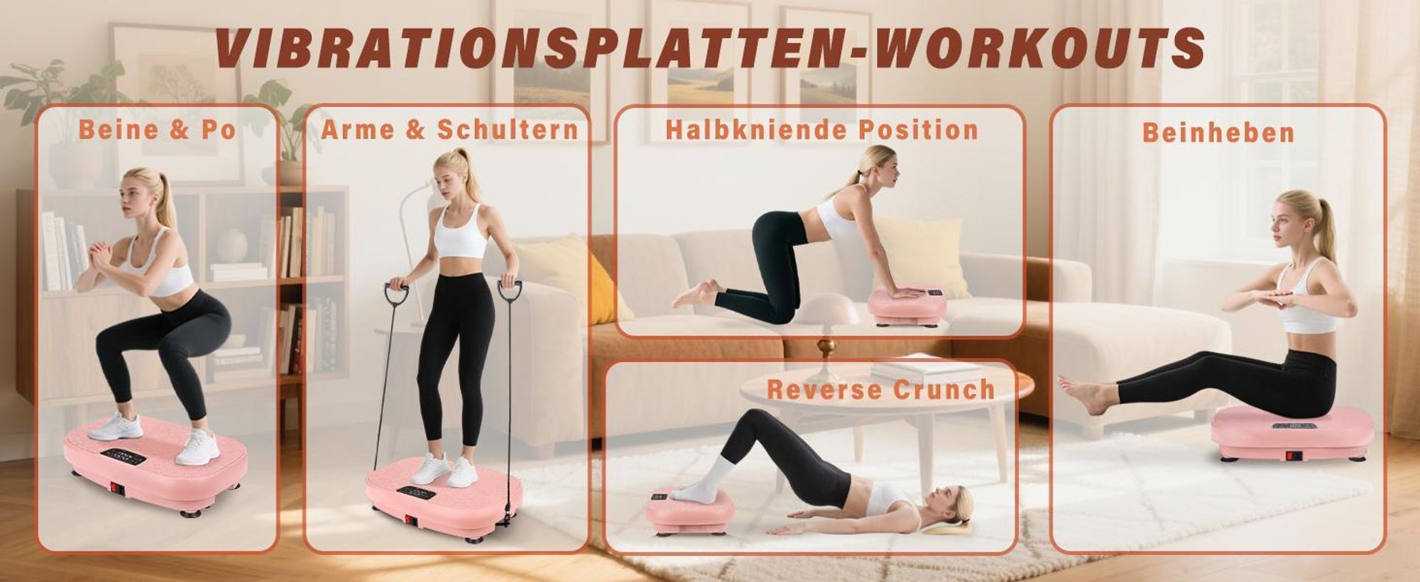 ZMH Vibrationsplatte Vibrationsplatte bis 150kg 9 Trainingsprogramme 199 Intensitätsstufen 200 W Vibration Plate Bluetooth Fitnessgeräte Zuhause Rosa