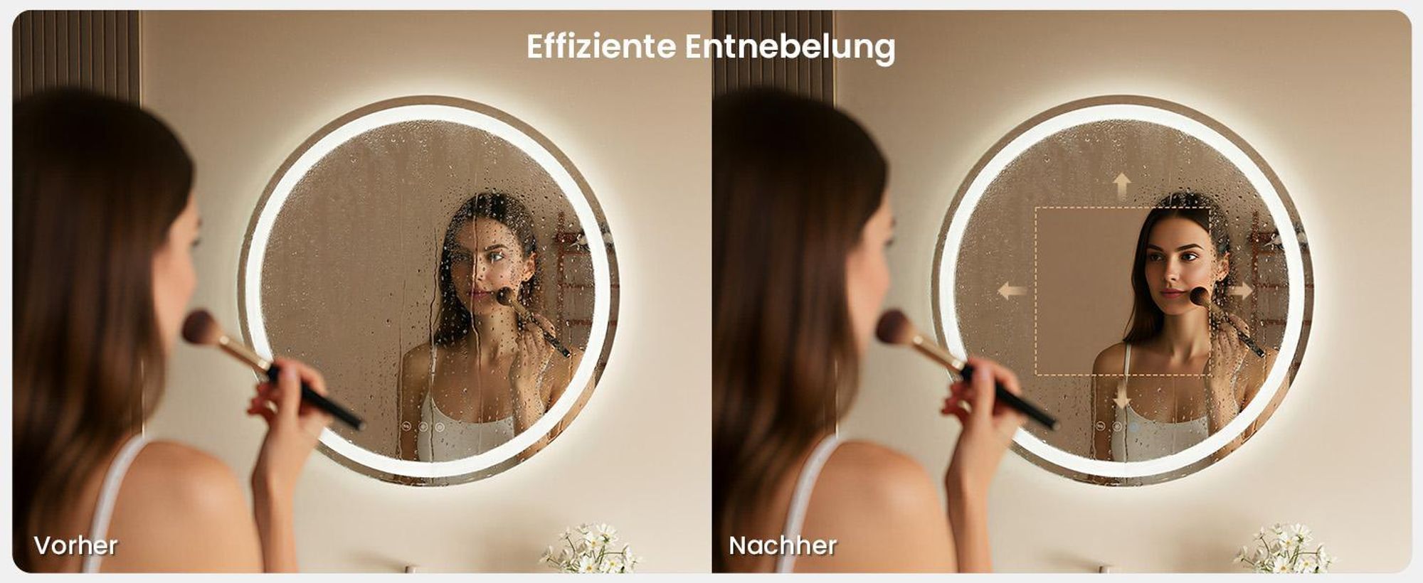 LED Badezimmerspiegel 70cm Rund, 3 Lichtfarben Badspiegel mit Touch und Anti Beschlag, IP67 Wasserdicht, Dimmbar Badezimmer Spiegel, Wandspiegel