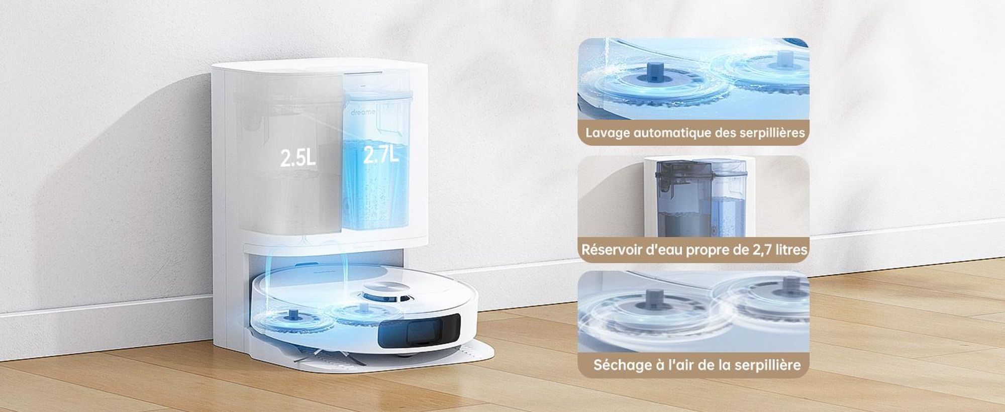 Dreame L10 Prime staubsauger roboter mit wischfunktion,selbstreinigendem Wischmopp,LDS-Navigation,4000 Pa Saugleistung, selbstreinigend, Weiß