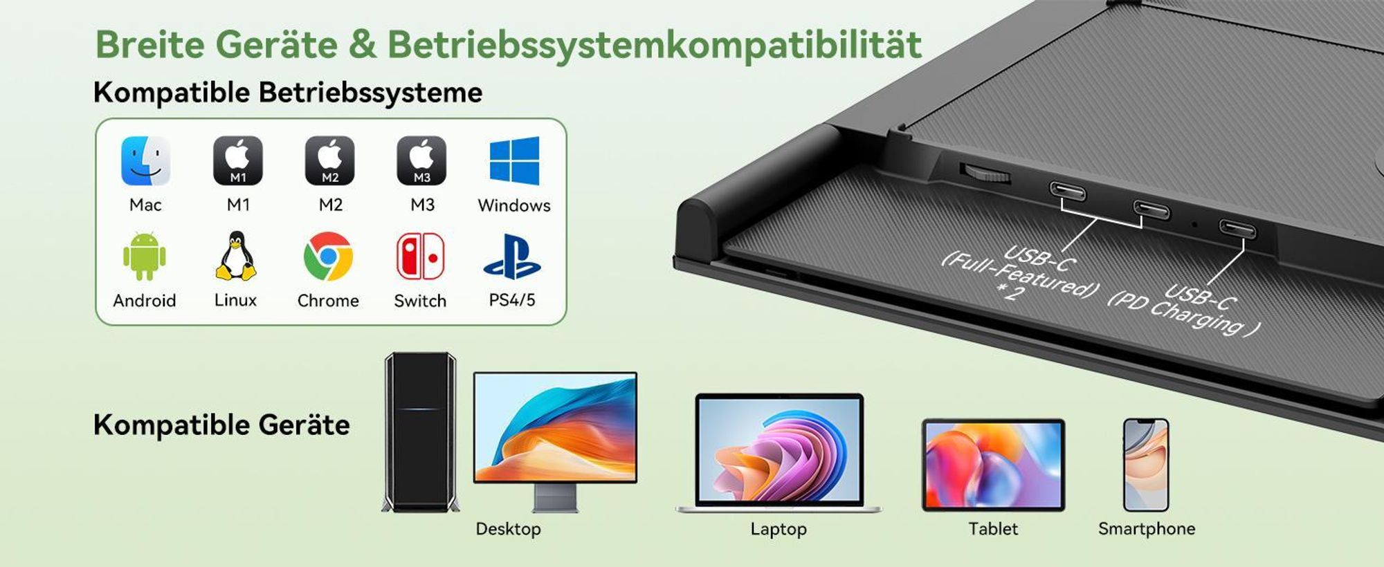 Blackview Tragbarer Monitor 8 15,6" FHD+ IPS, 4,6mm dünn, 1,2kg, Plug & Play USB-C, 100W Reverse Charging, support Laptop/PC/Handy/Mac/Switch/PS5/Xbox