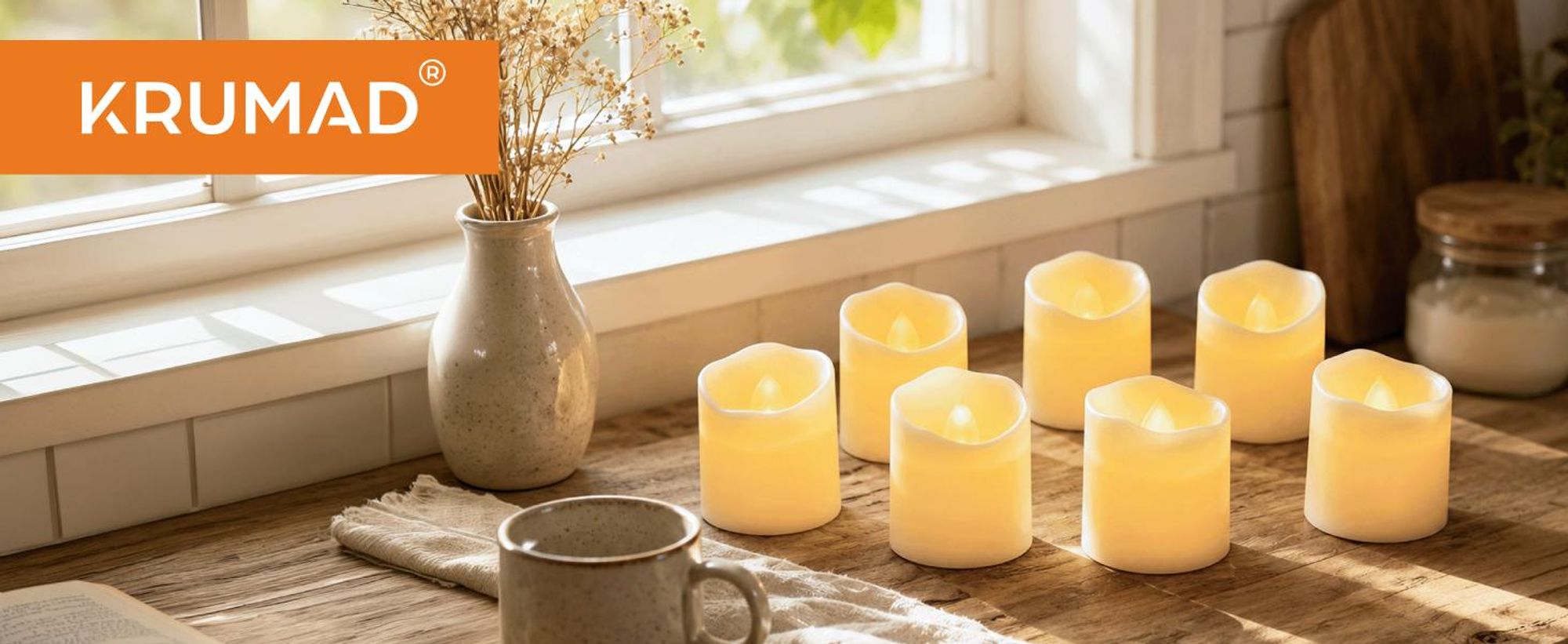KRUMAD Set 24 LED-Teelichter Kerzen aus Sicherem PP, Teelicht Elektrisch mit Warmweiße Lichter, Batteriebetriebene Kerzenimitate mit Flackerndes Licht