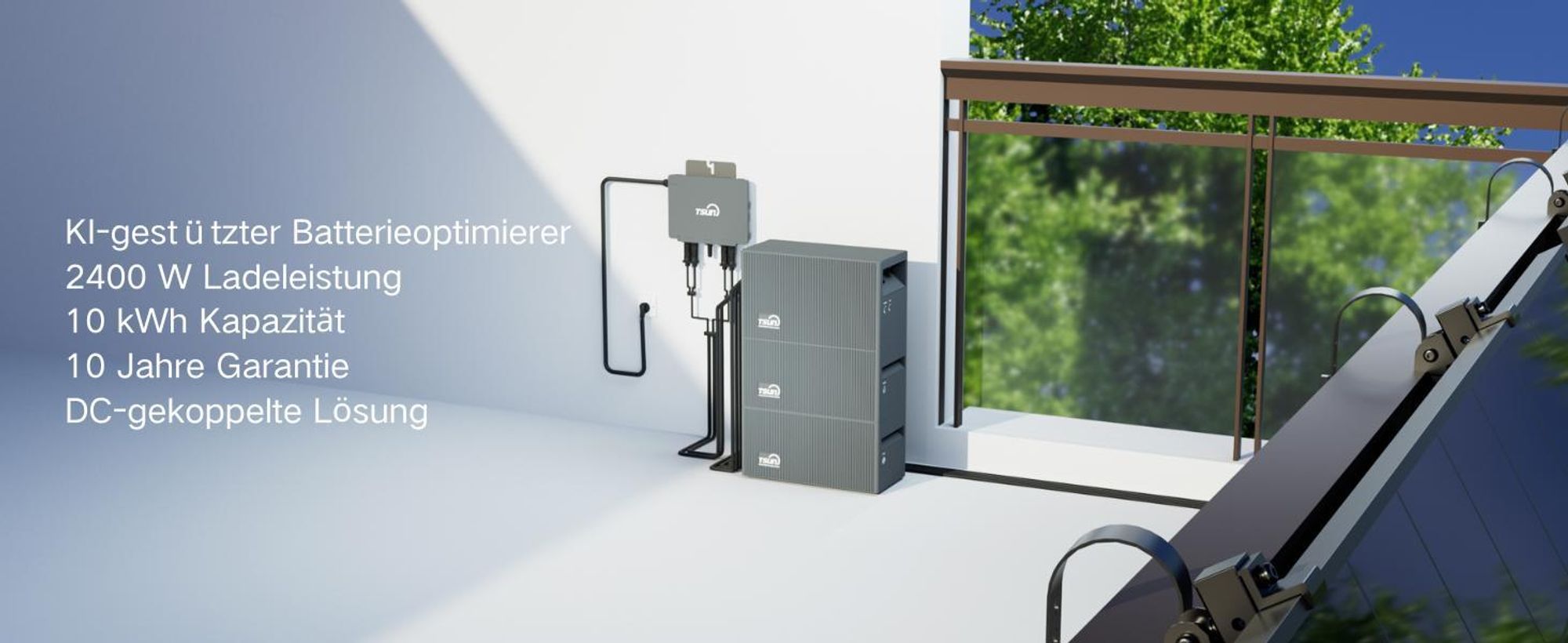 TSUN DCU2000Lite 2kWh Balkonkraftwerk Speicher (bis 10 kWh erweiterbar), 314Ah Industriezellen, 2400W PV Input mit Dual MPPT, Plug & Play (0% MwSt)