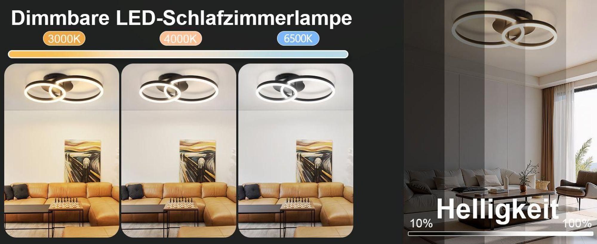 ZMH LED plafondlamp, 45W, dimbaar met afstandsbediening, plafondlamp met 2 ringen, voor binnenverlichting in woonkamer, slaapkamer, keuken, kantoor of werkruimte