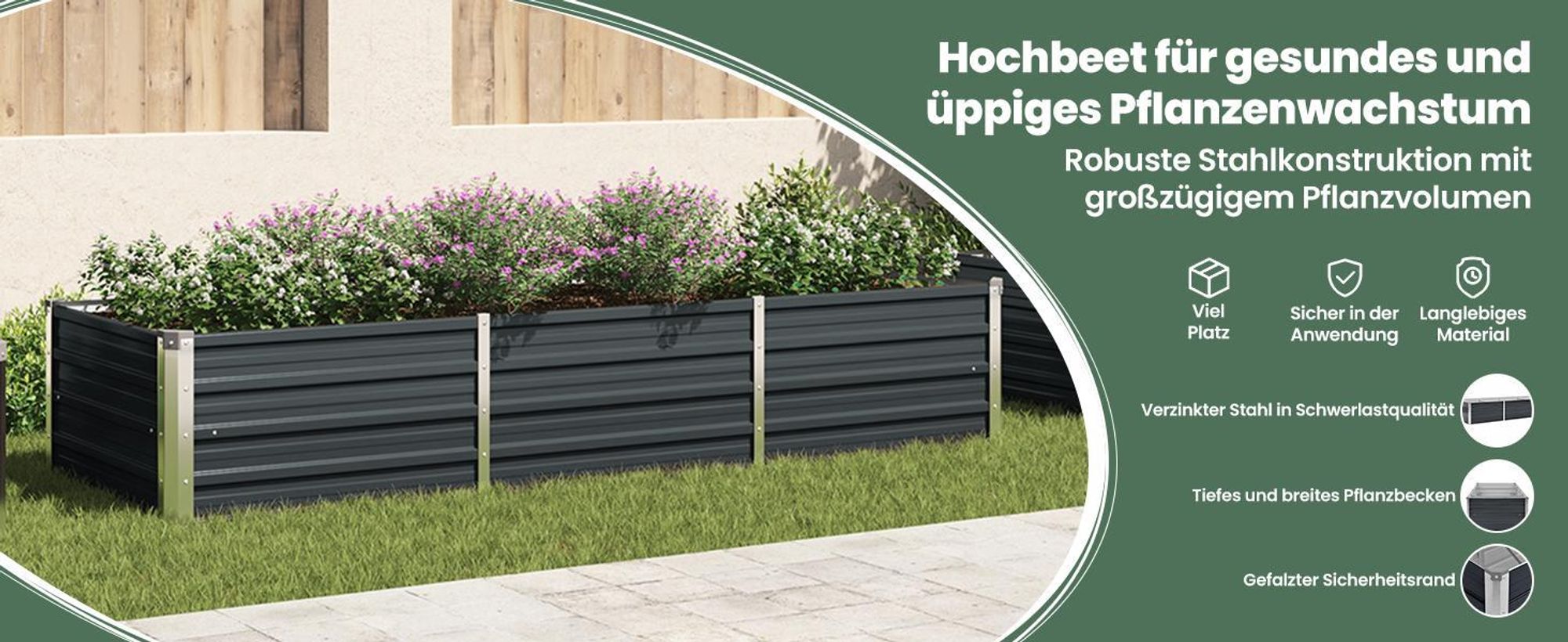 vidaXL Garten-Hochbeet Anthrazit 240 x 80 x 45 cm Verzinkter Stahl